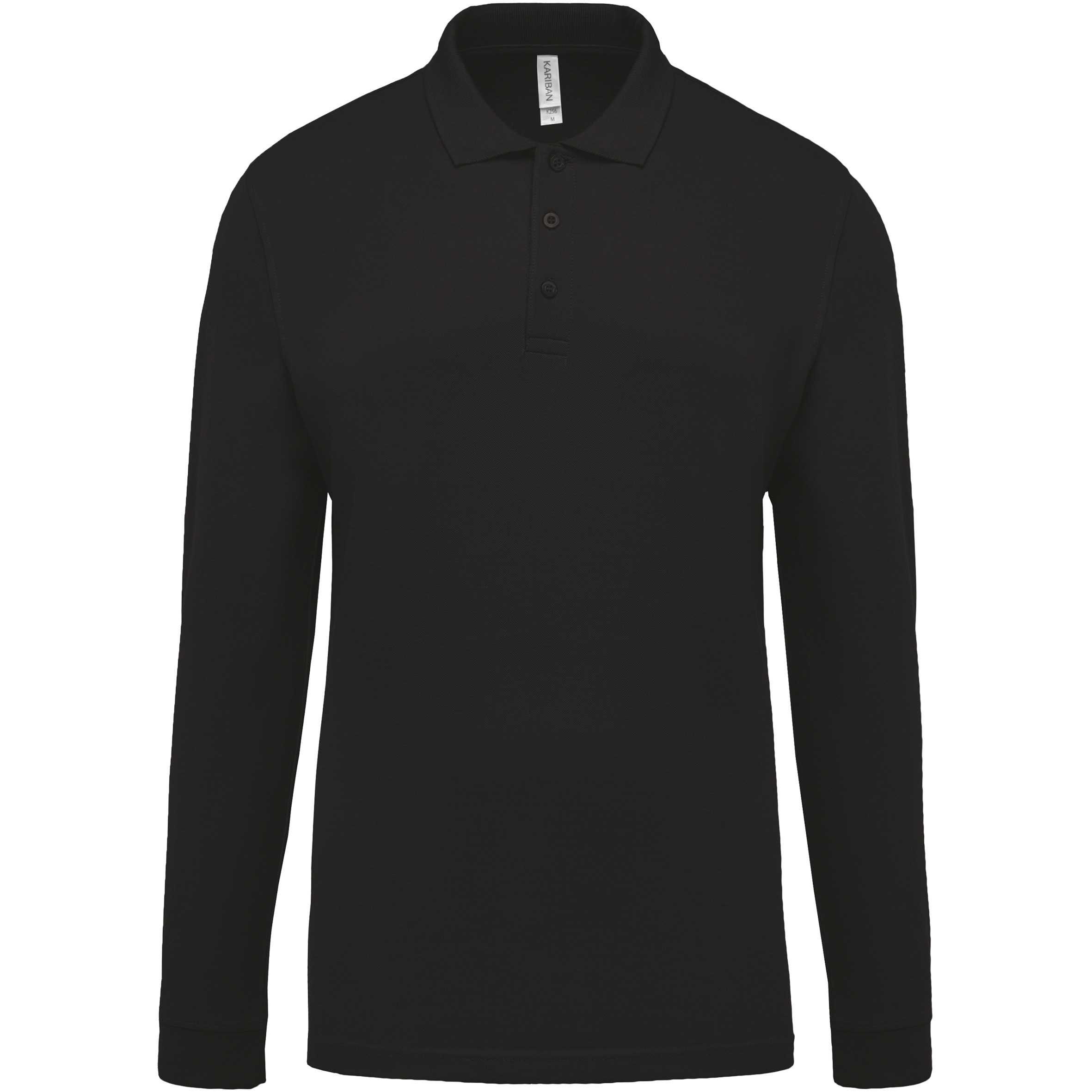 Polo piqué de manga larga de hombre Black