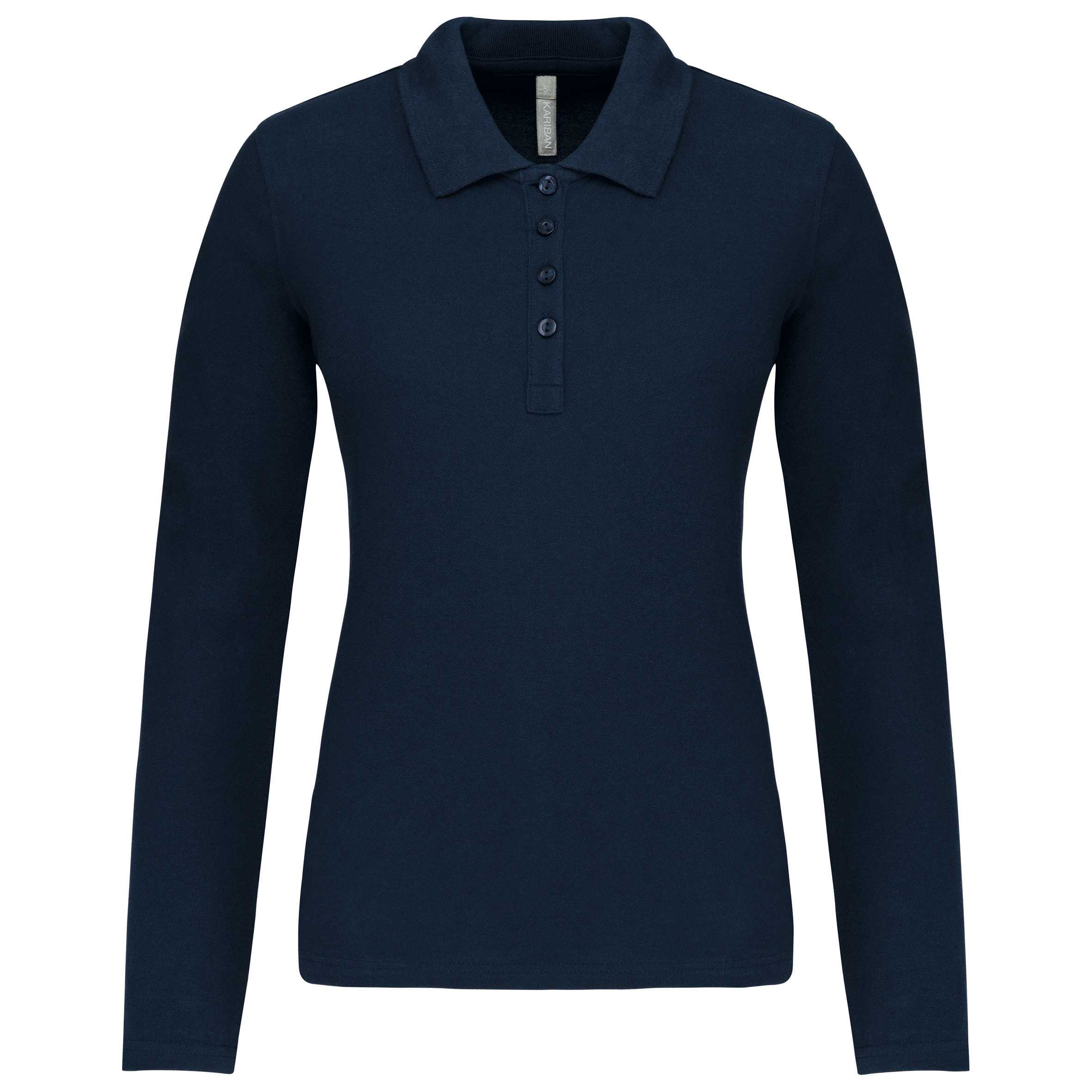 Polo piqué de manga larga de mujer Navy