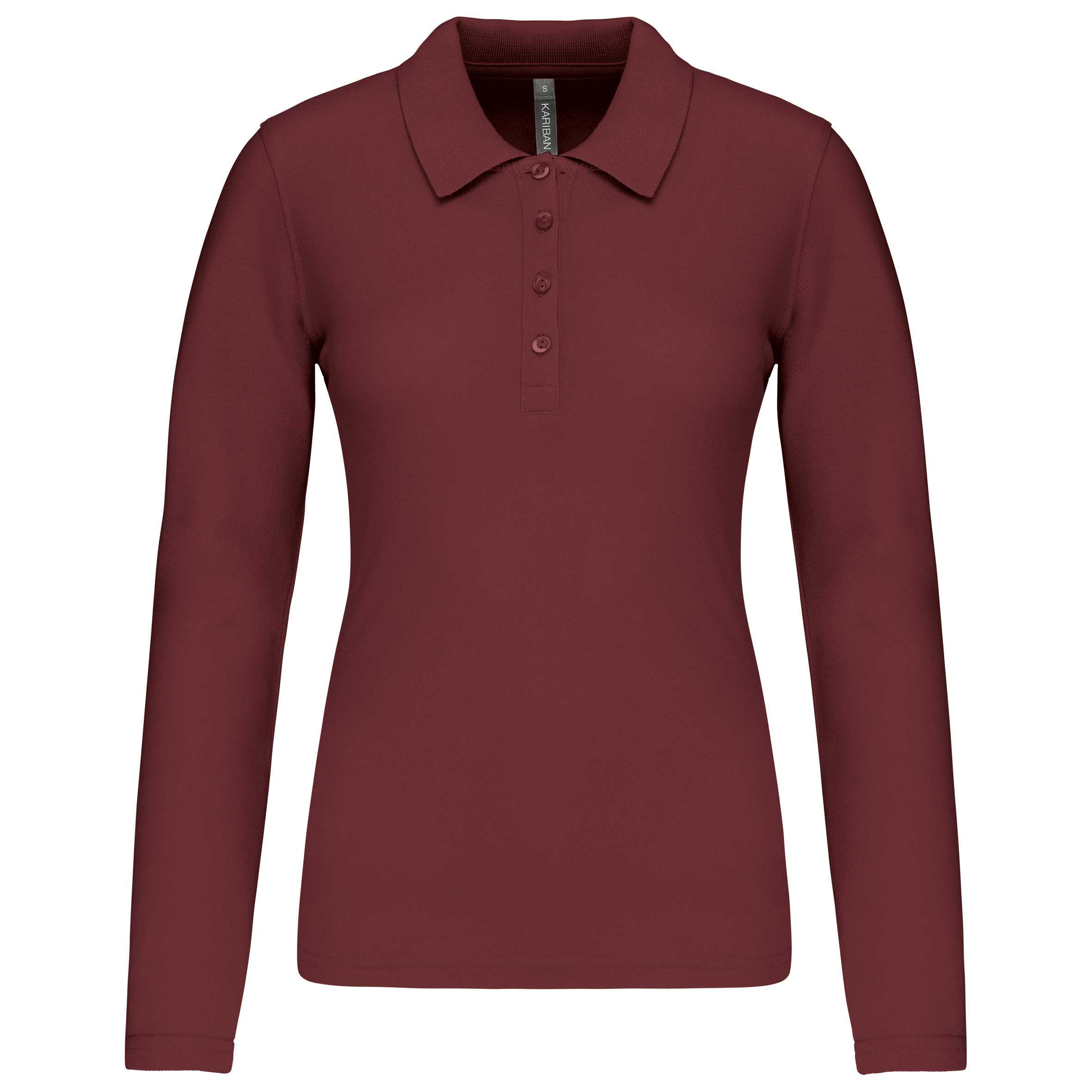 Polo piqué de manga larga de mujer Wine