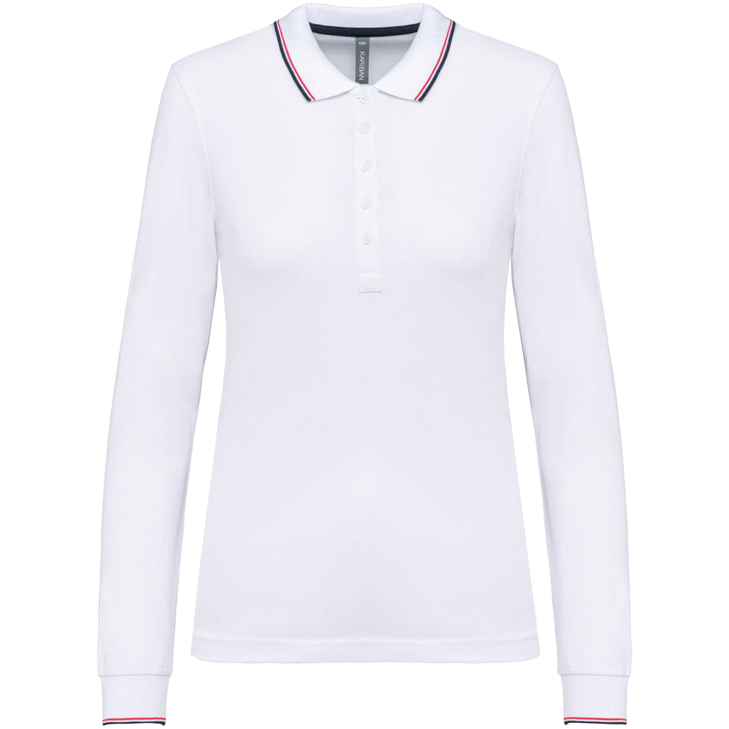 Polo piqué manga larga mujer White / Navy / Red