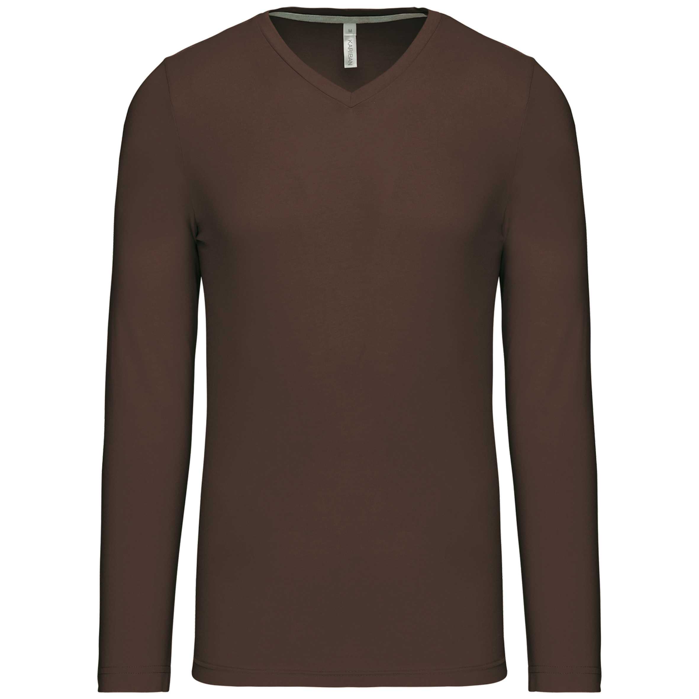 Camiseta de manga larga y cuello de pico de hombre Chocolate