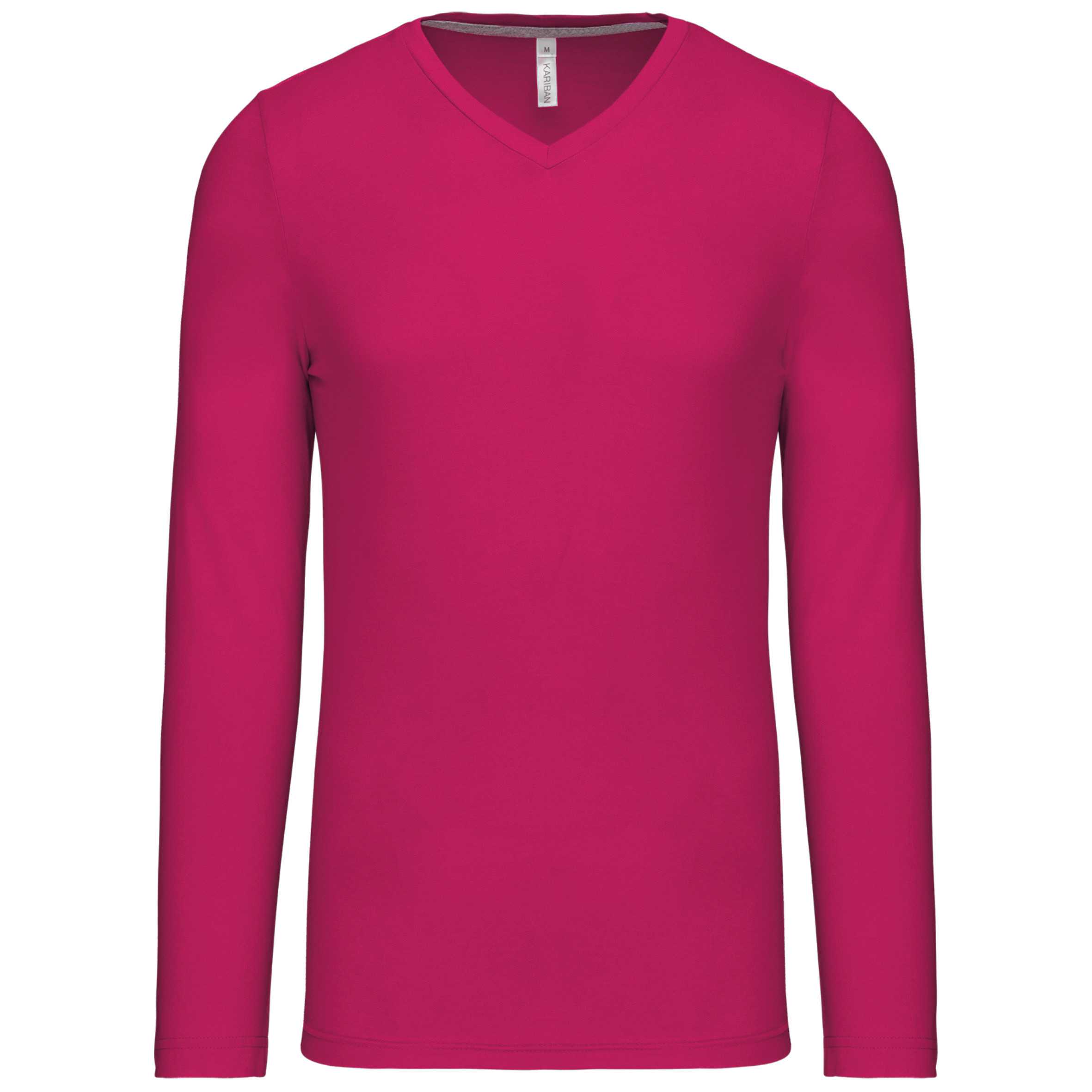 Camiseta de manga larga y cuello de pico de hombre Fuchsia