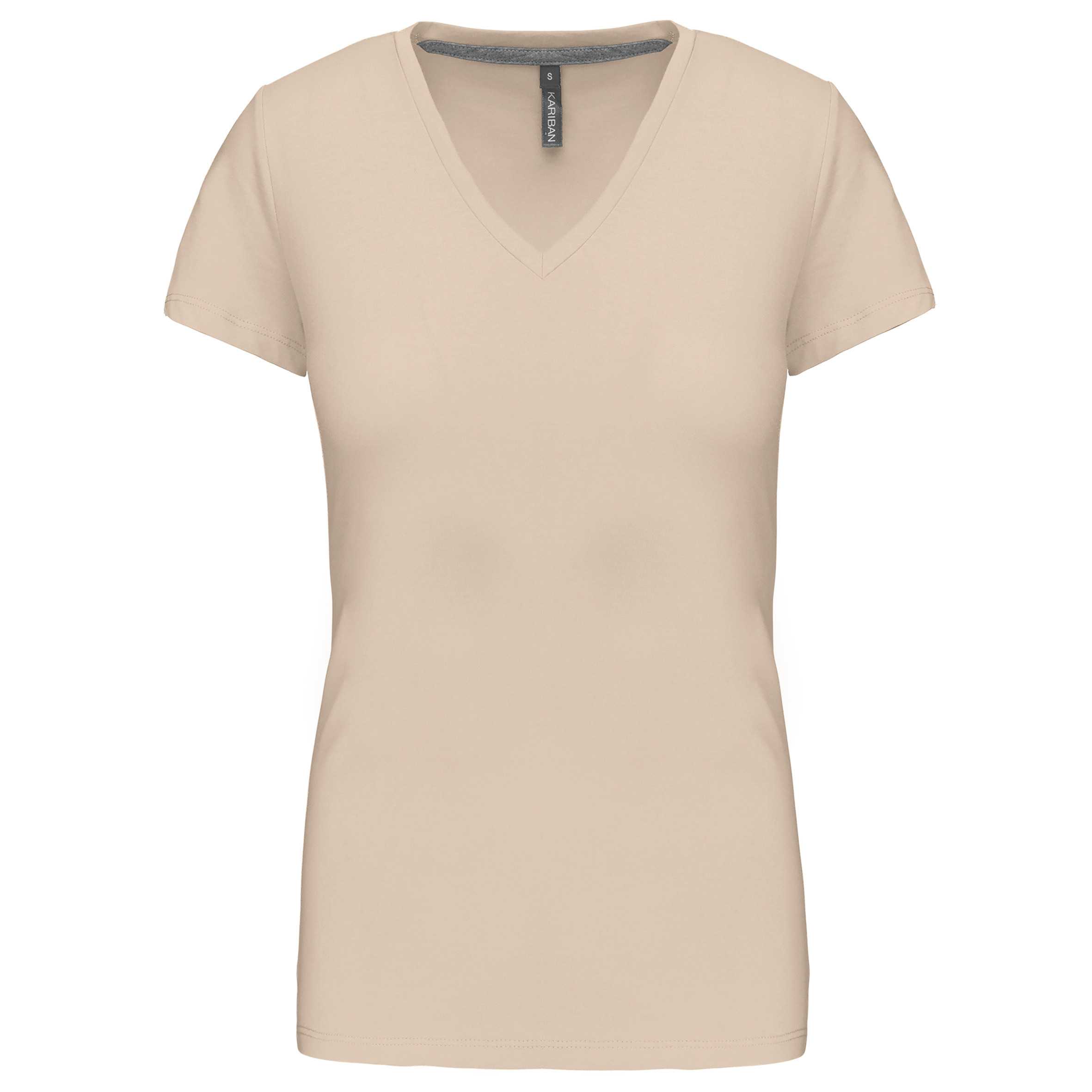 Camiseta de manga cota y cuello de pico mujer Light Sand