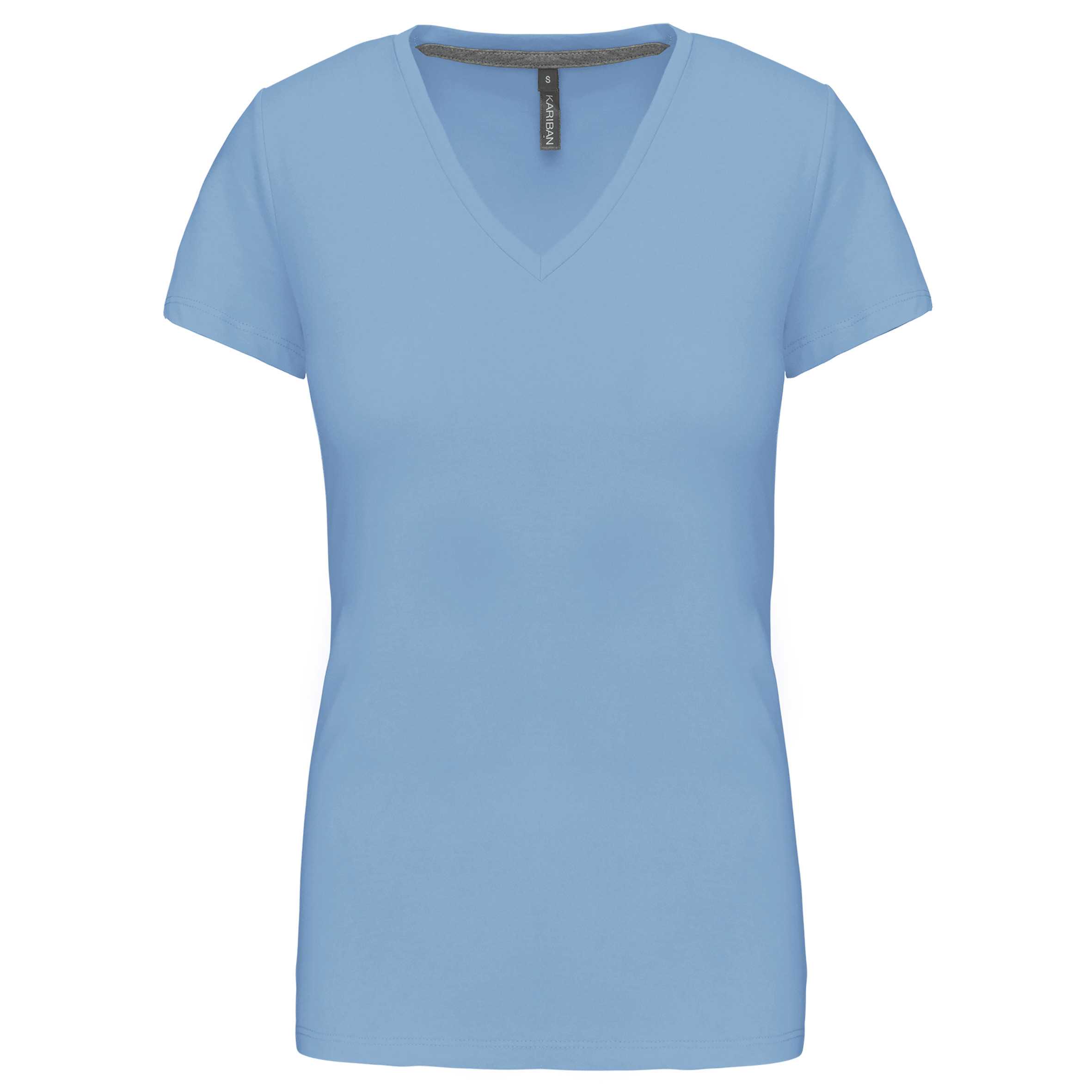 Camiseta de manga cota y cuello de pico mujer Sky Blue