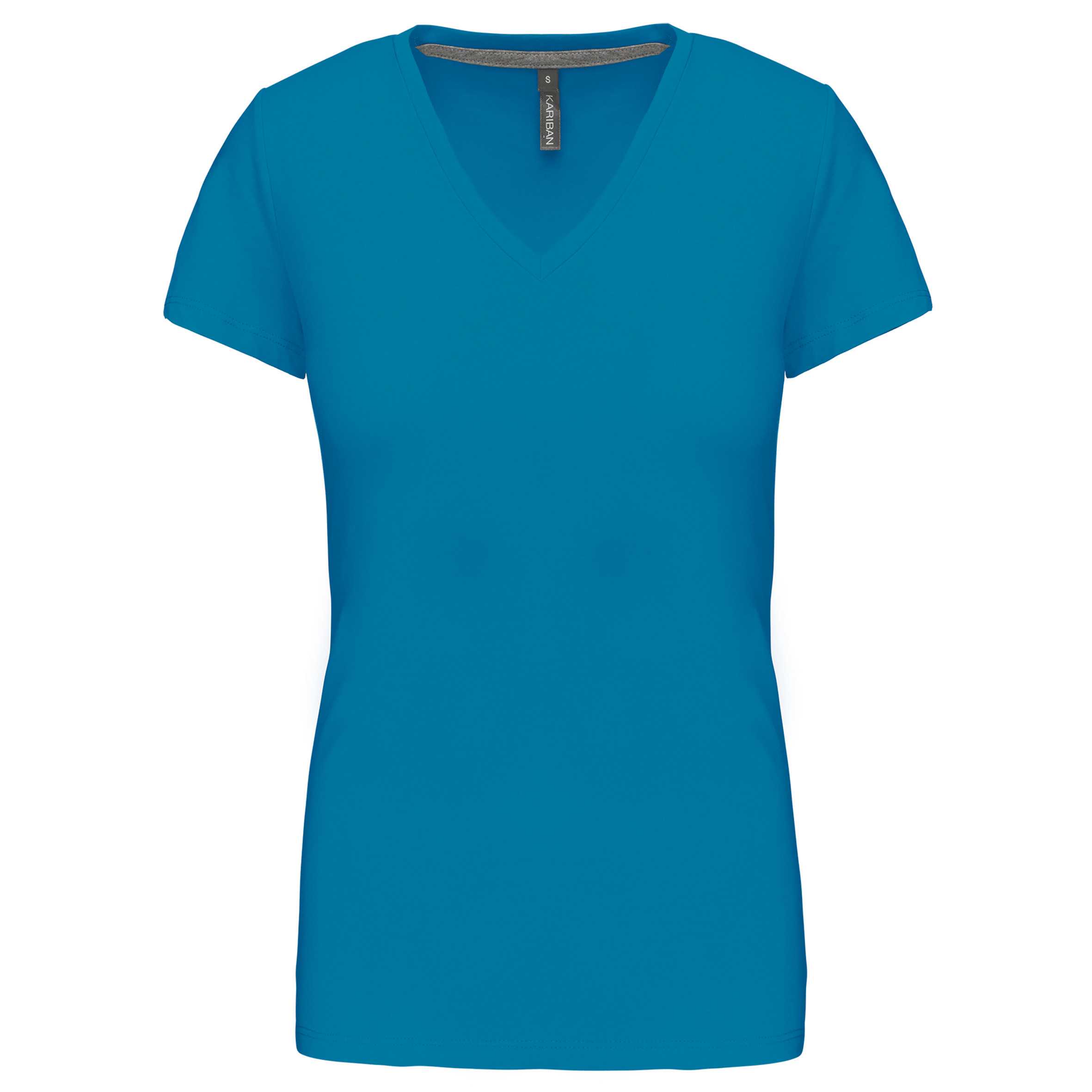 Camiseta de manga cota y cuello de pico mujer Tropical Blue