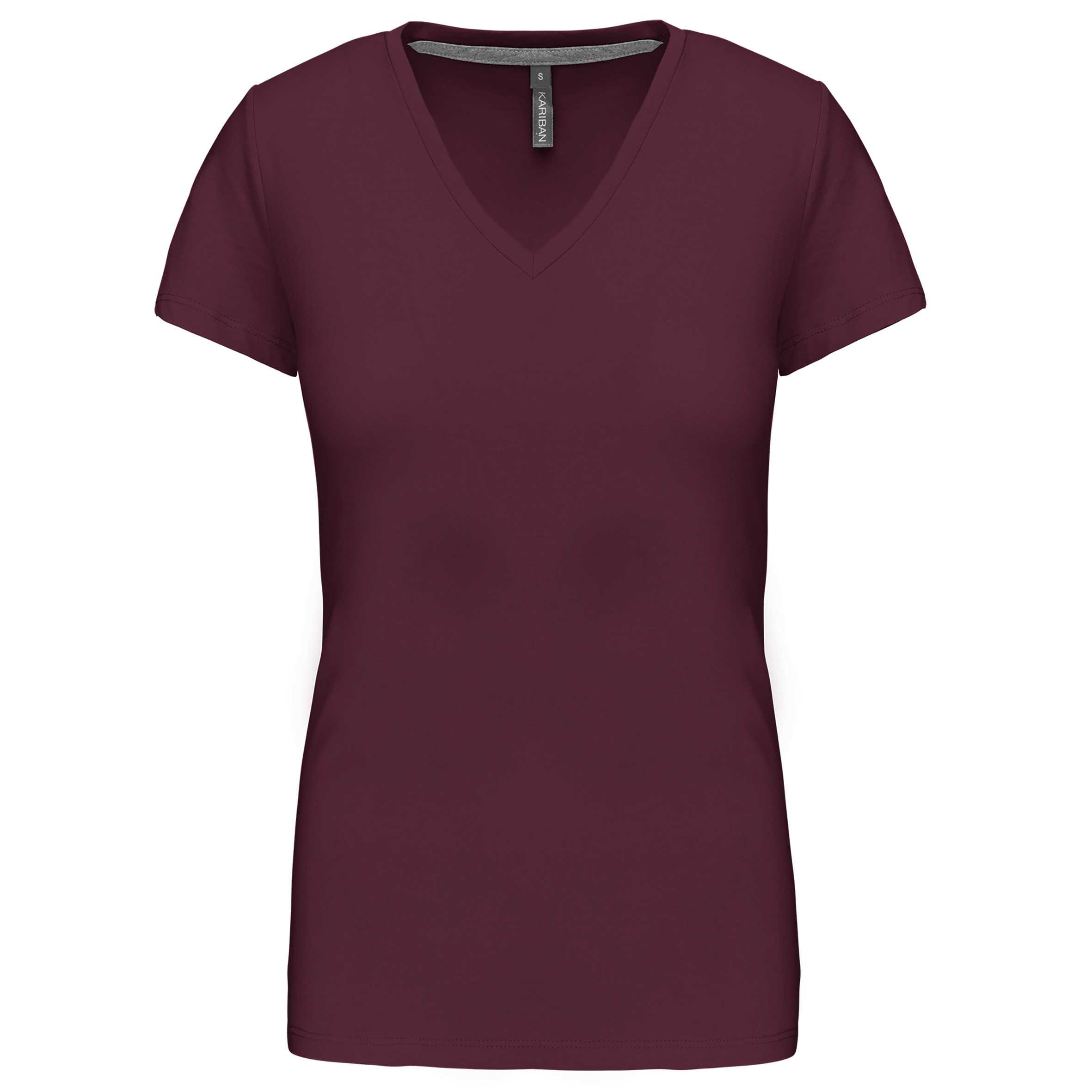 Camiseta de manga cota y cuello de pico mujer Wine