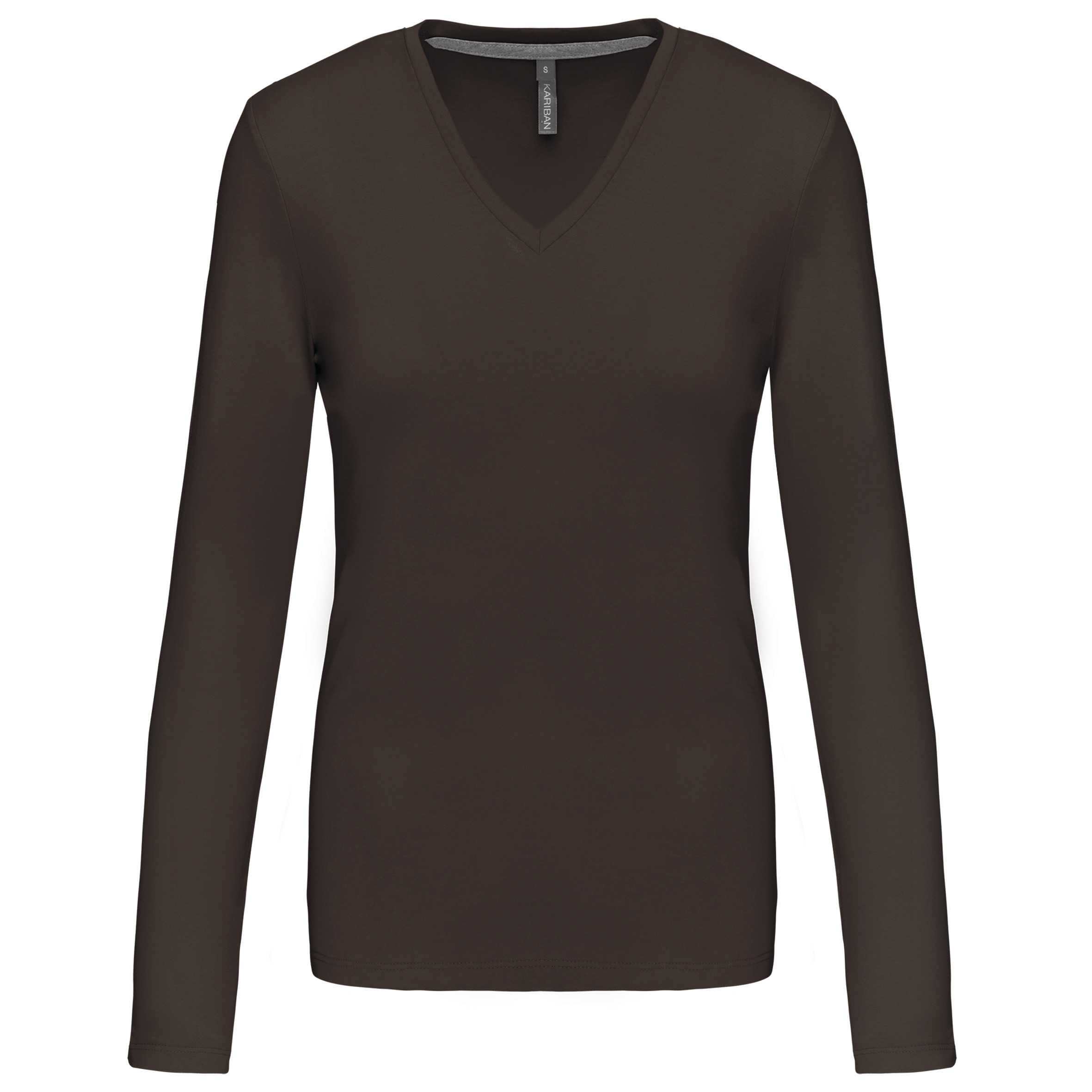 Camiseta de manga larga y cuello de pico mujer Chocolate