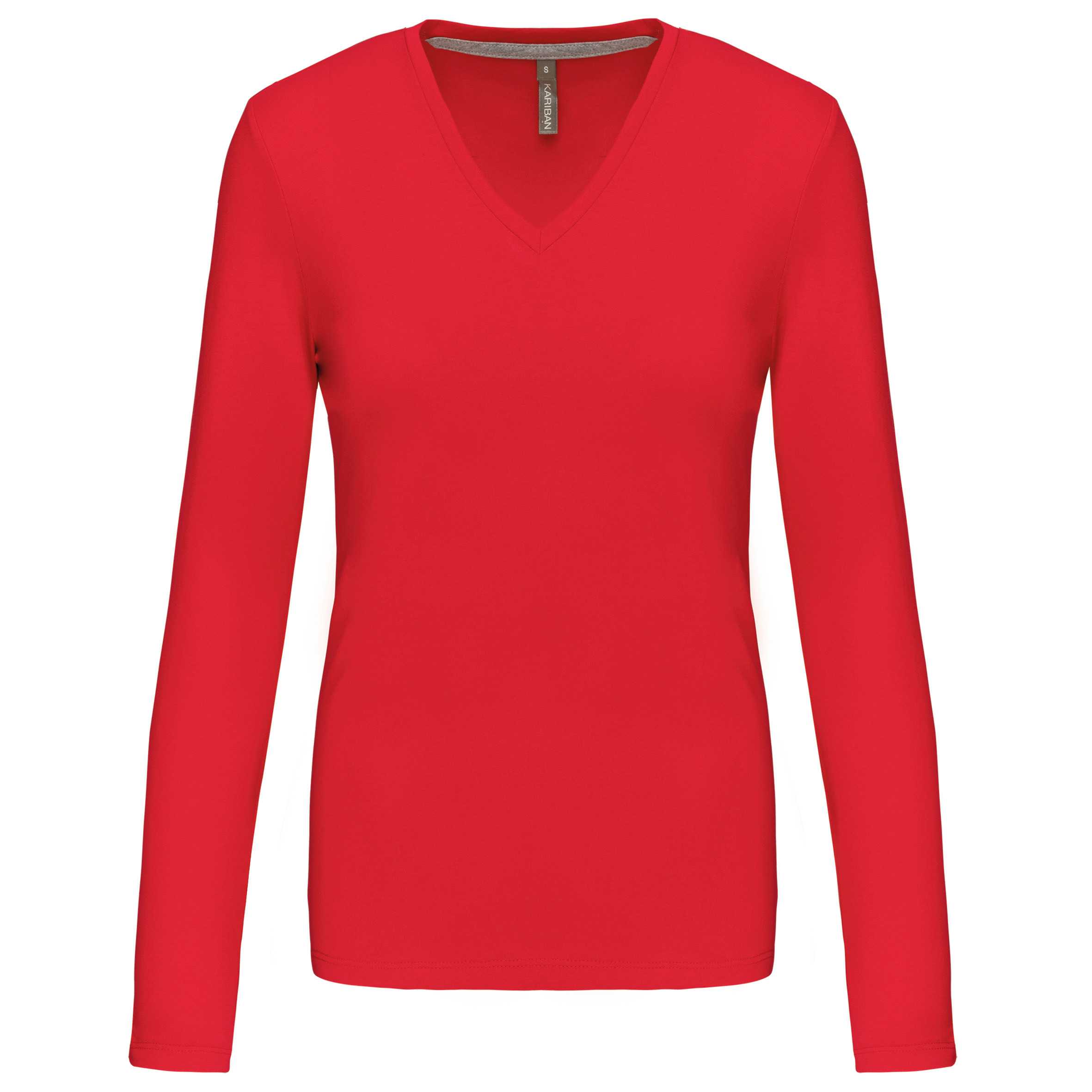 Camiseta de manga larga y cuello de pico mujer Red