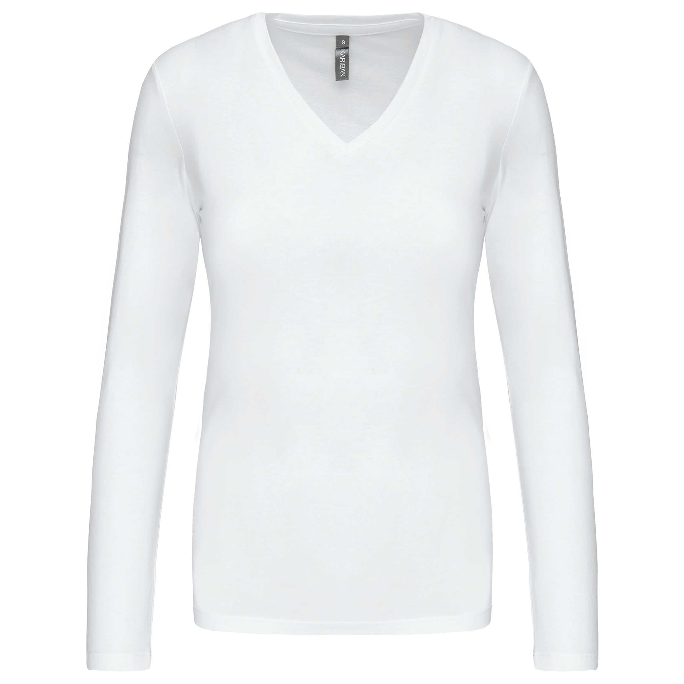 Camiseta de manga larga y cuello de pico mujer White