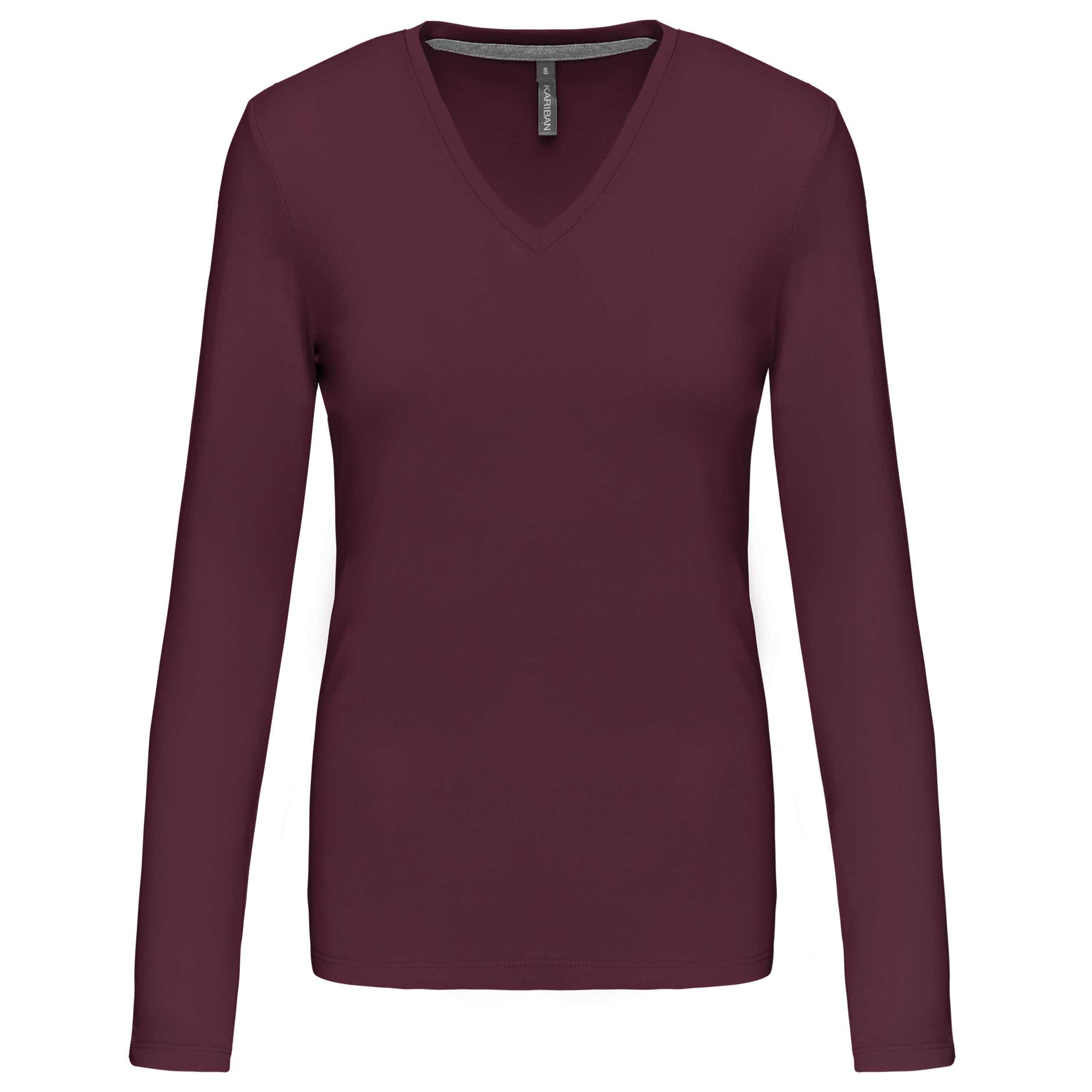 Camiseta de manga larga y cuello de pico mujer Wine