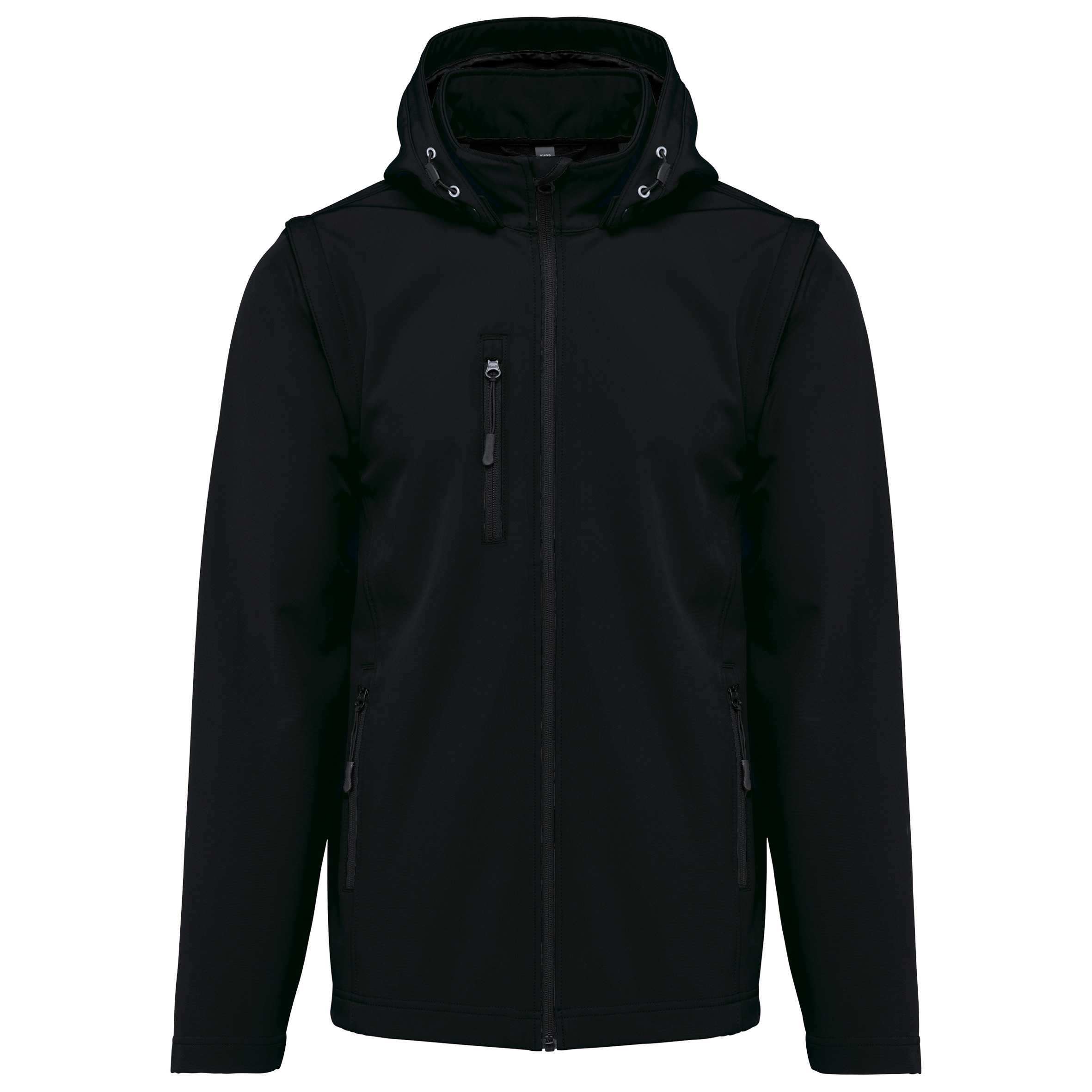 Chaquetas softshell 3 capas con capucha y mangas extraíbles unisex Black