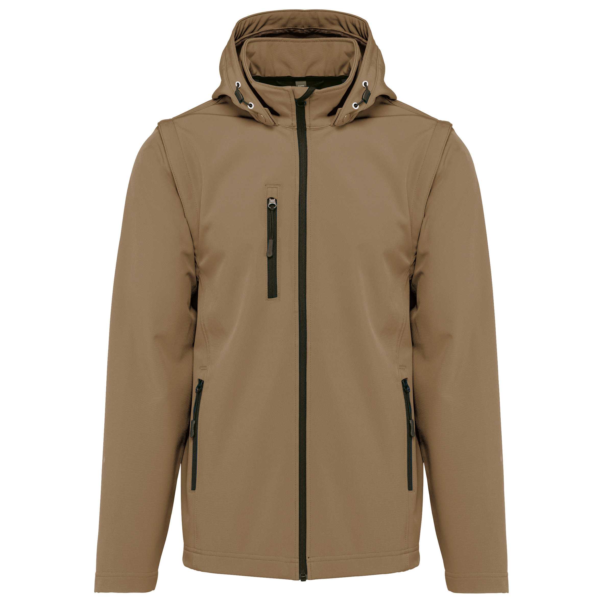 Chaquetas softshell 3 capas con capucha y mangas extraíbles unisex Camel