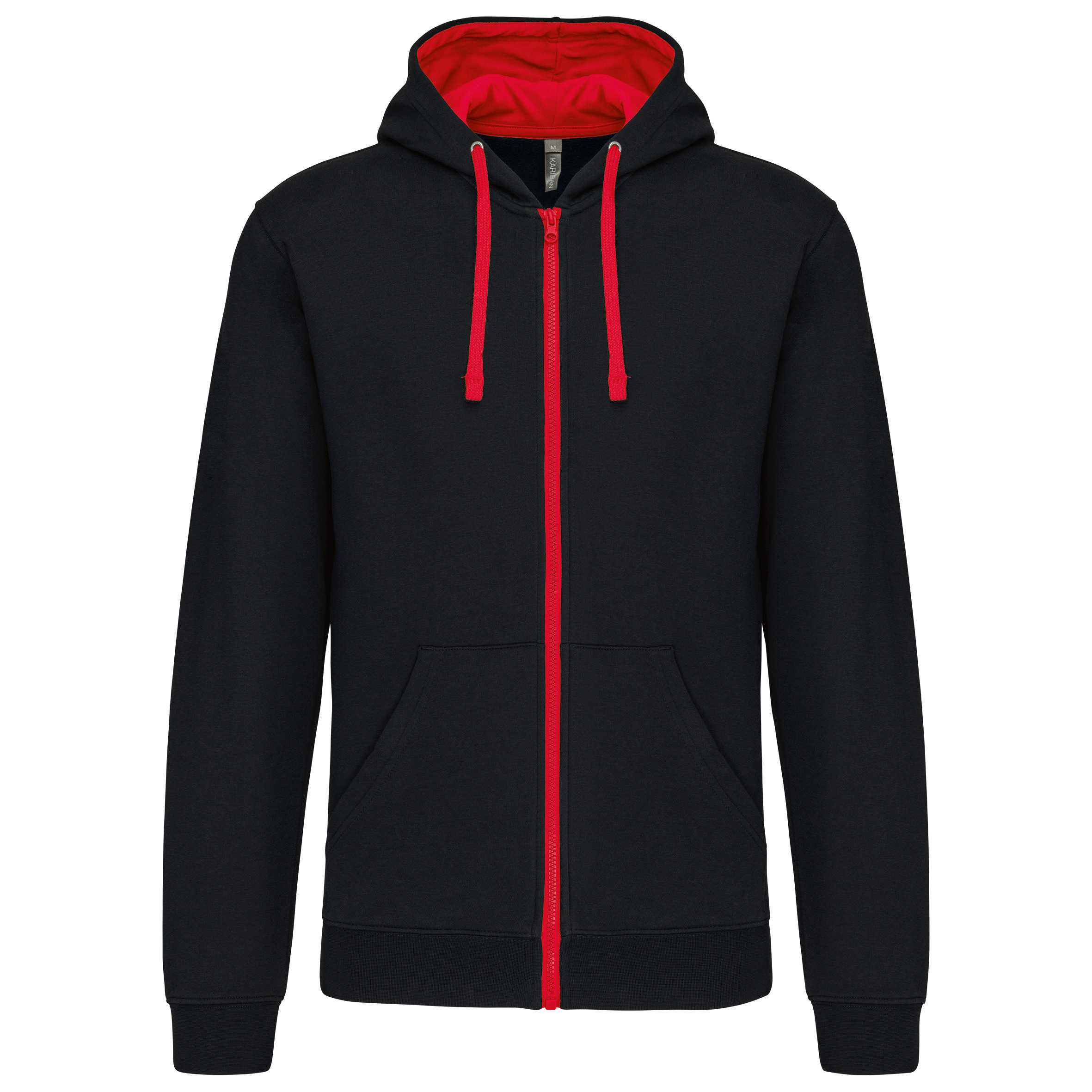 Sudadera capucha y cremallera contrastada Black / Red