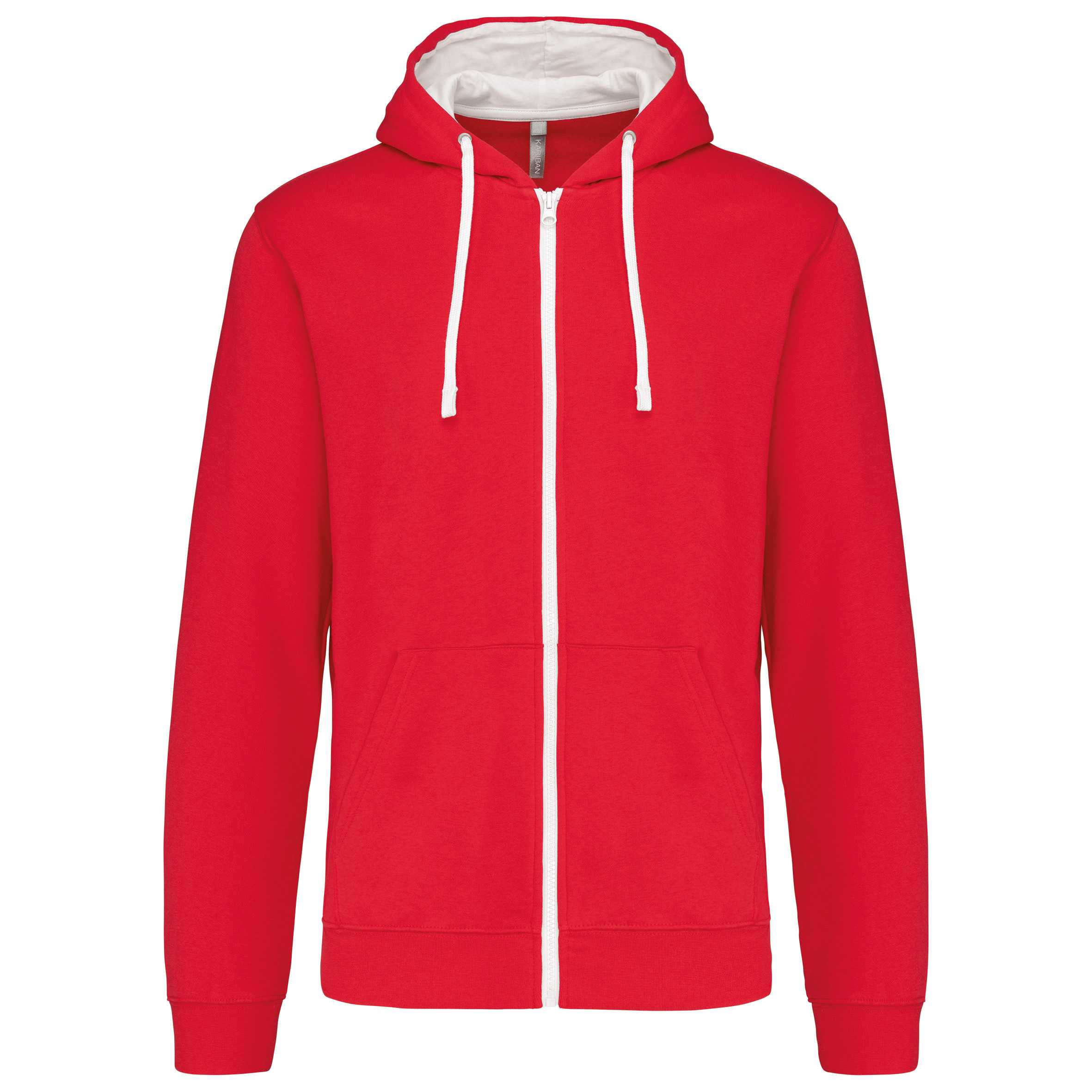 Sudadera capucha y cremallera contrastada Red / White