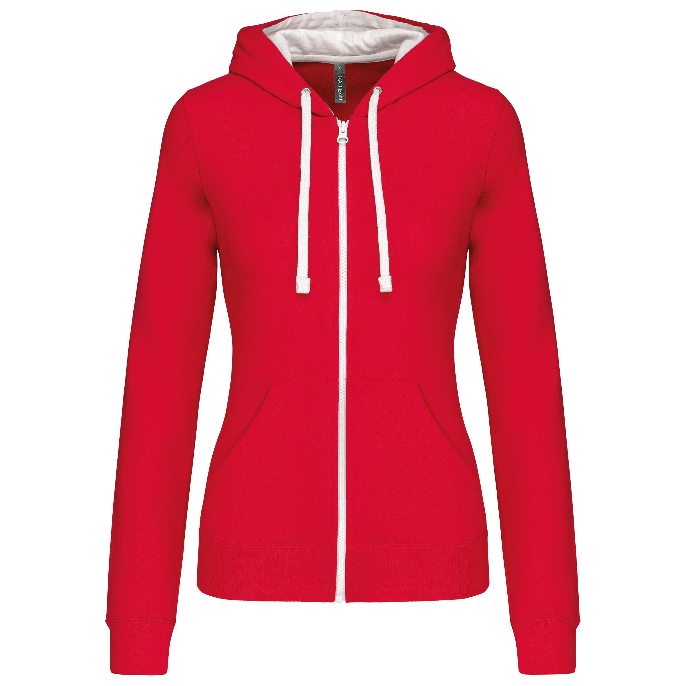 Sudadera capucha y cremallera contrastada mujer Red / White