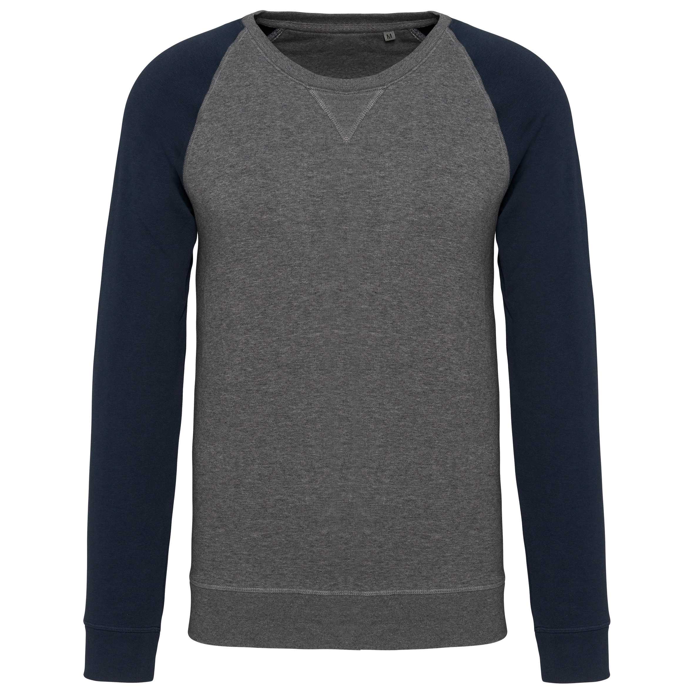 Sudadera bicolor algodón orgánico French Terry cuello redondo mangas raglan hombre Grey Heather / Navy