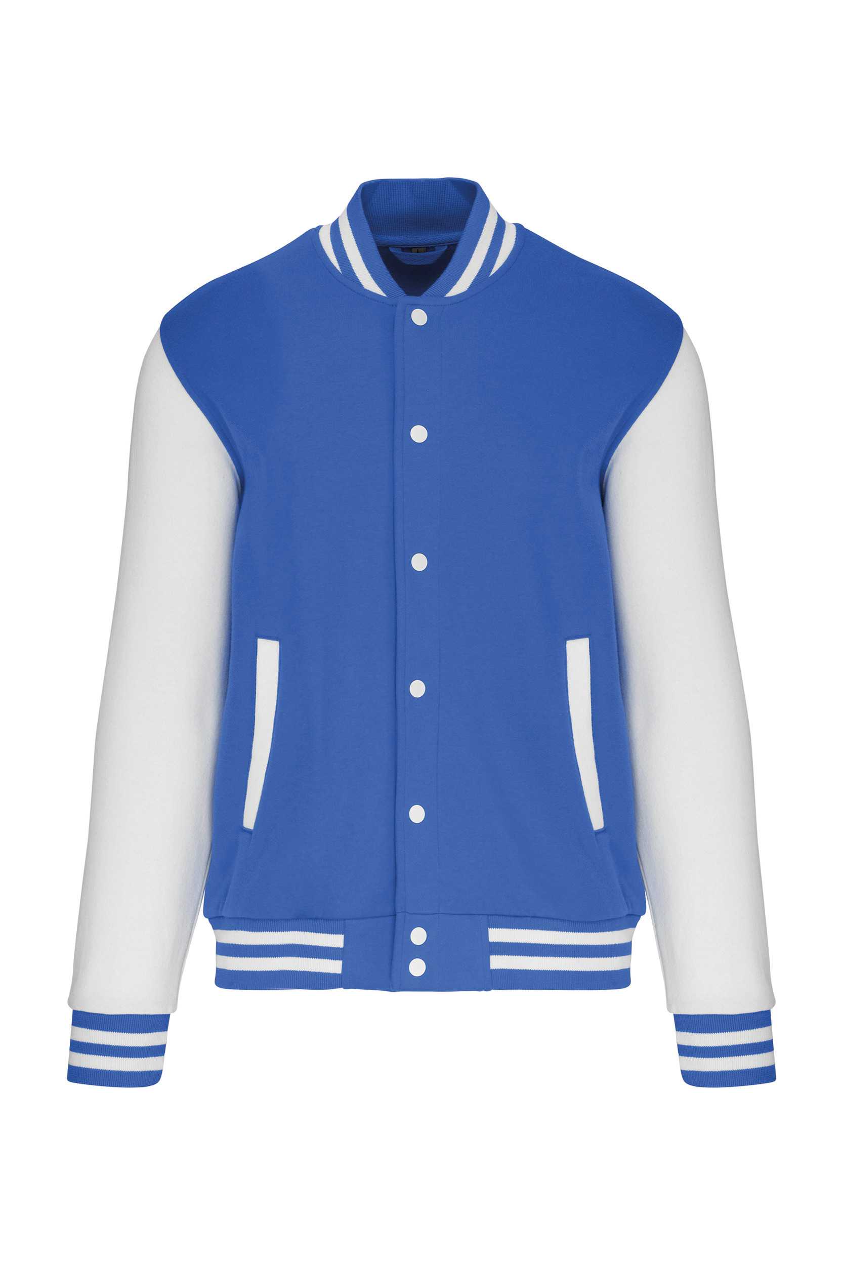 Cazadora béisbolera de felpa unisex Light Royal Blue / White