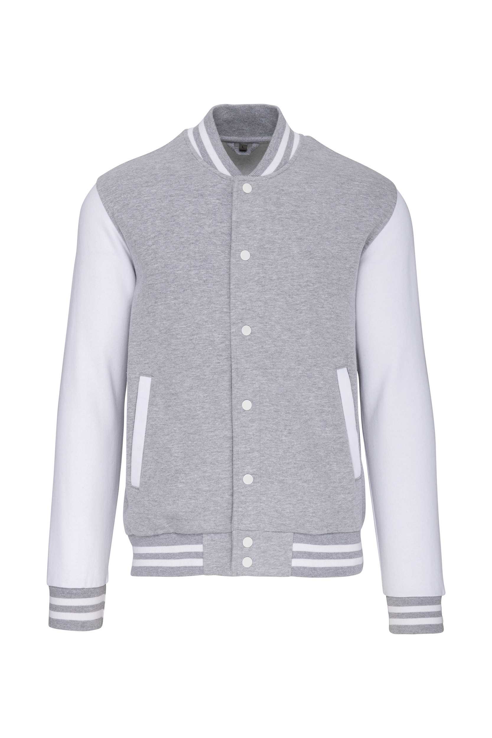 Cazadora béisbolera de felpa unisex Oxford Grey / White