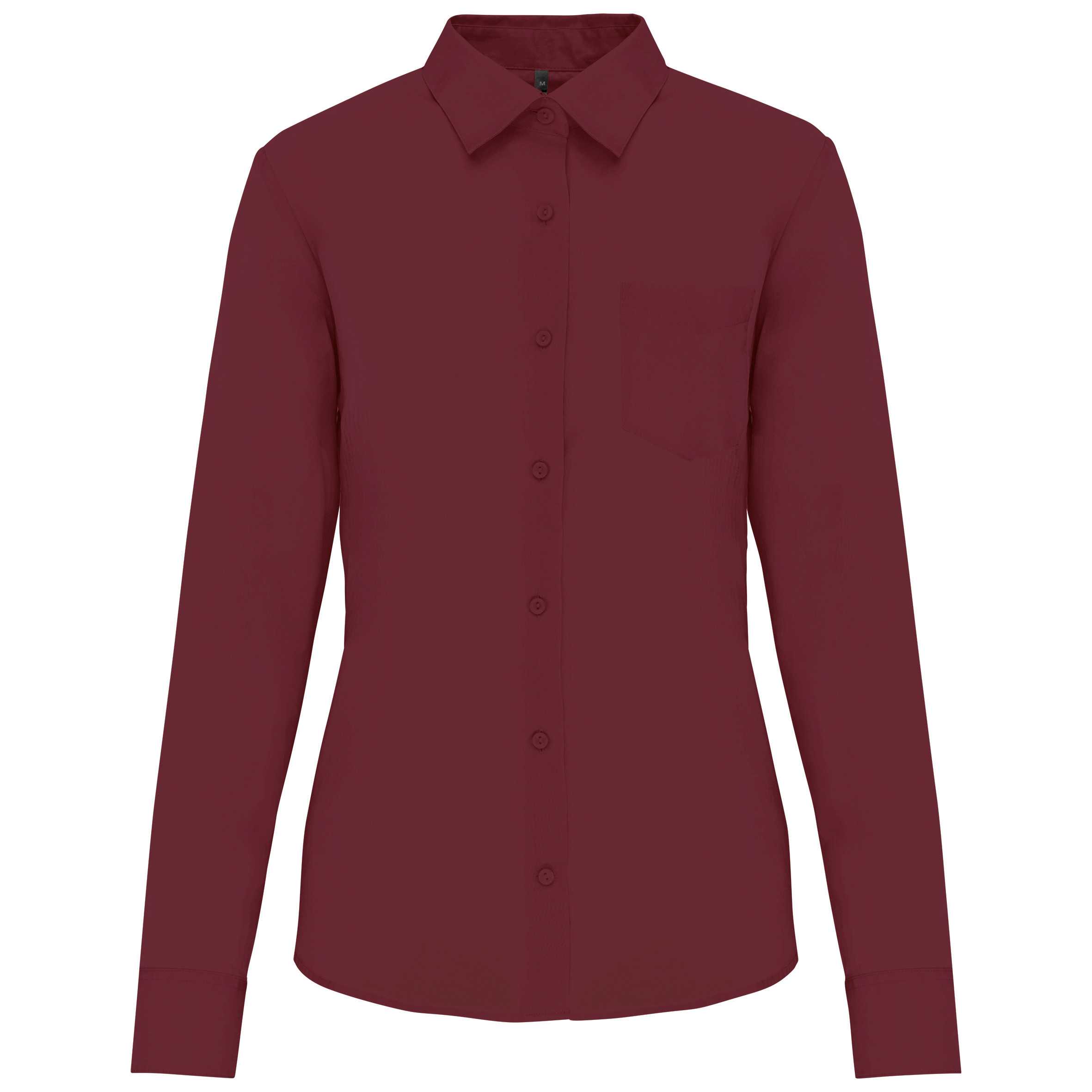 Camisa popelina de polialgodón manga corta mujer Wine