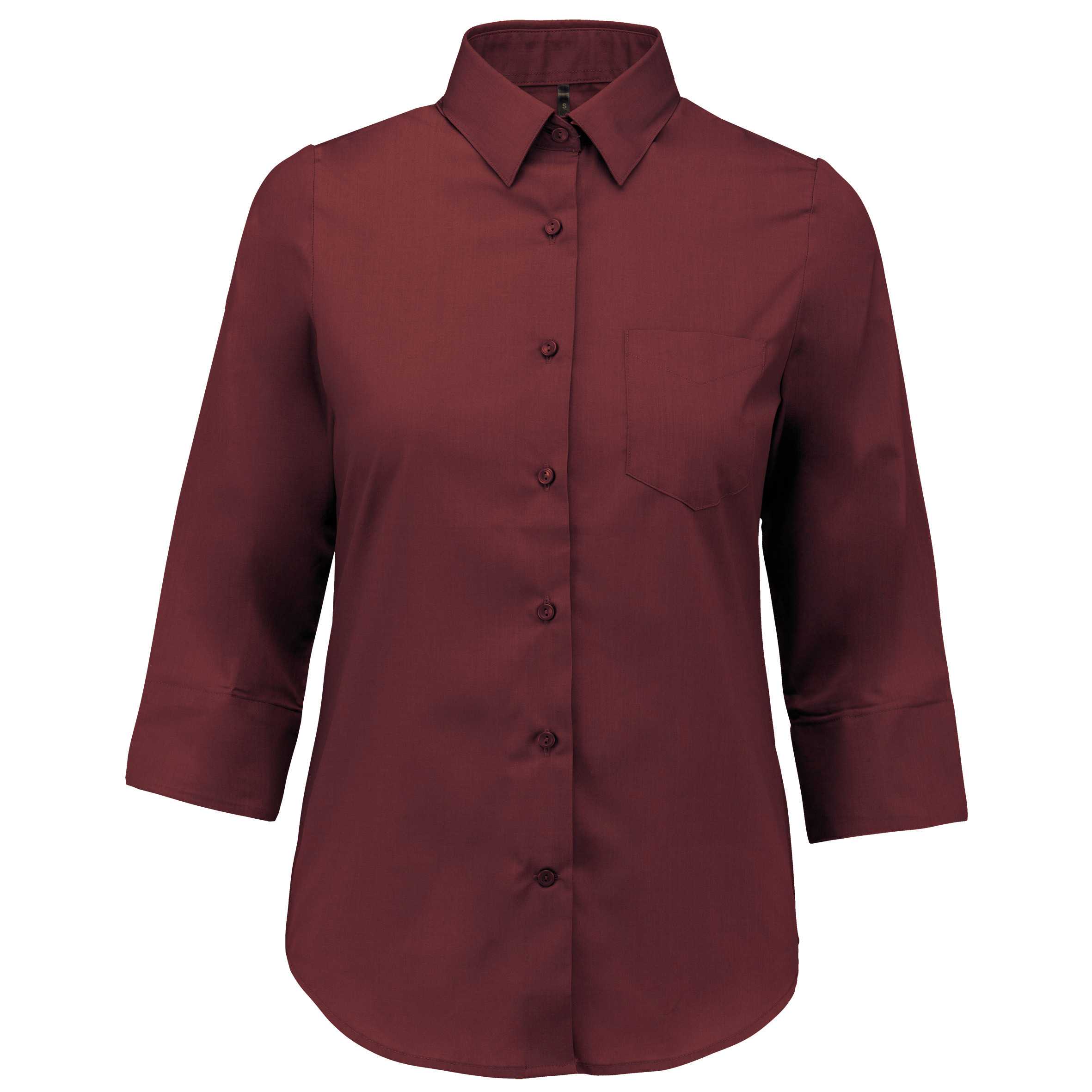 Camisa popelina de polialgodón manga 3/4 de fácil cuidado mujer Wine