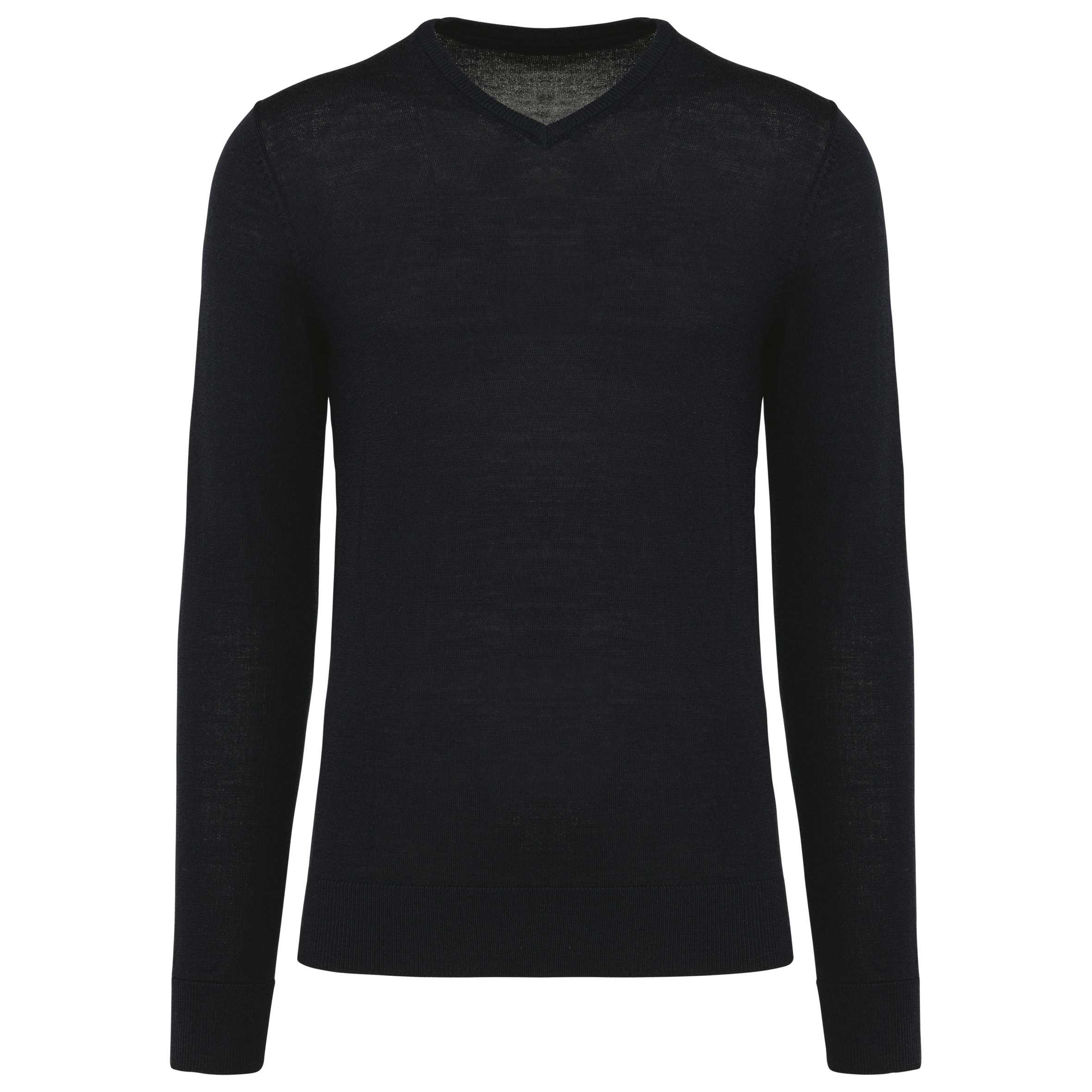 Jersey lana merina cuello de pico hombre Black