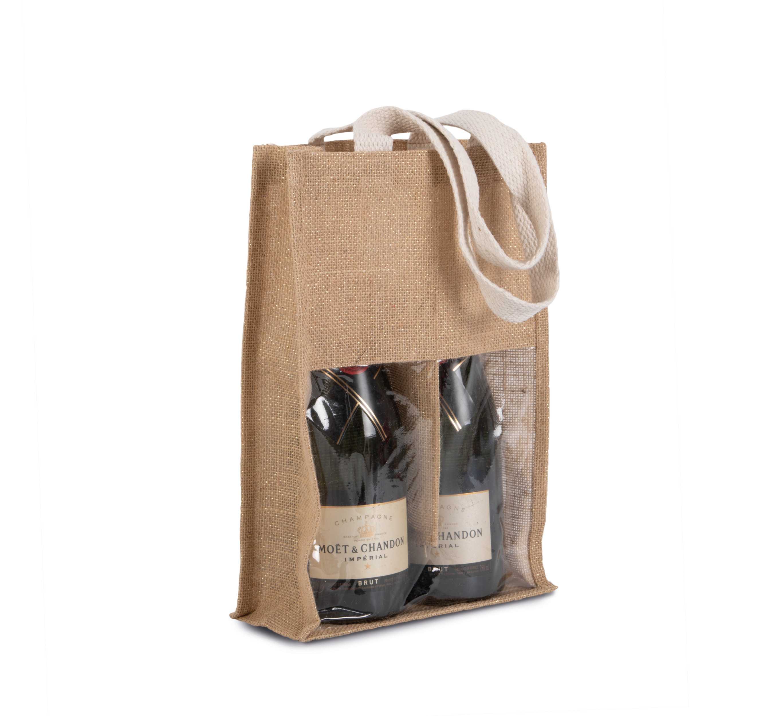 Bolsa de yute para botellas Natural / Gold