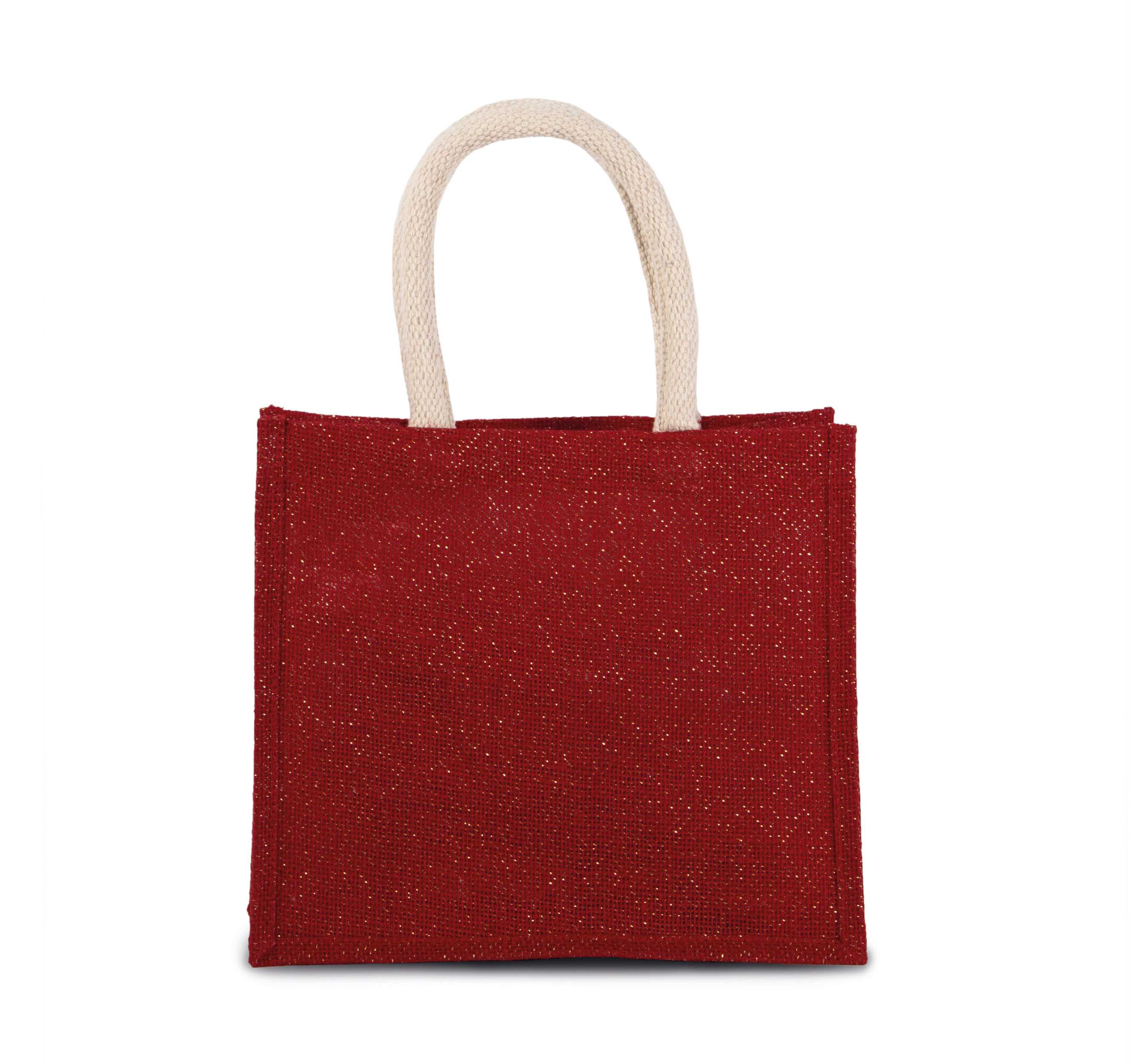 Bolsa estilo cesta de tela de yute, modelo mediano Cherry Red / Gold