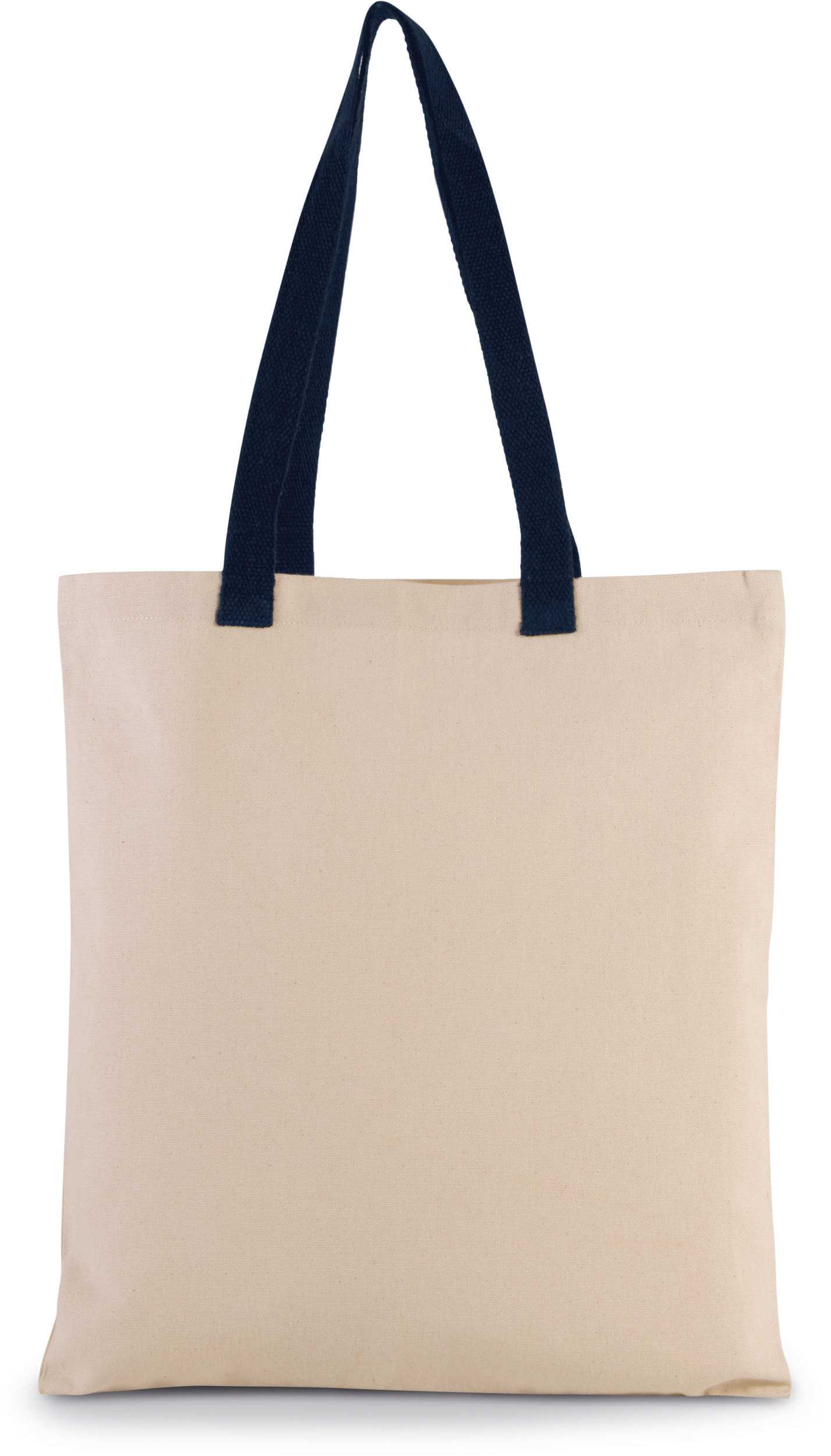 Bolsa de compras en canvas plana y con asa contrastada Natural / Navy