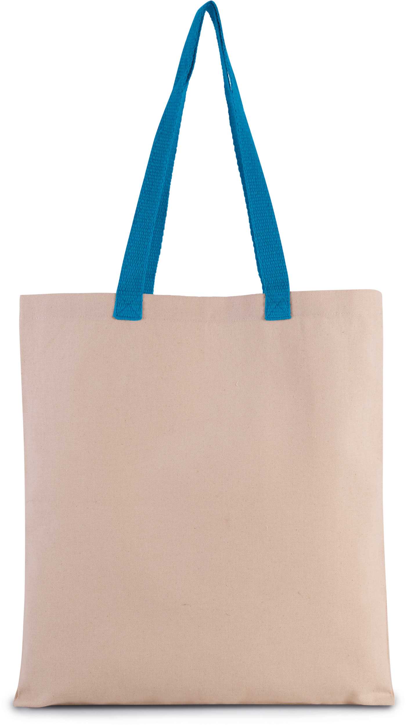 Bolsa de compras en canvas plana y con asa contrastada Natural / Surf Blue