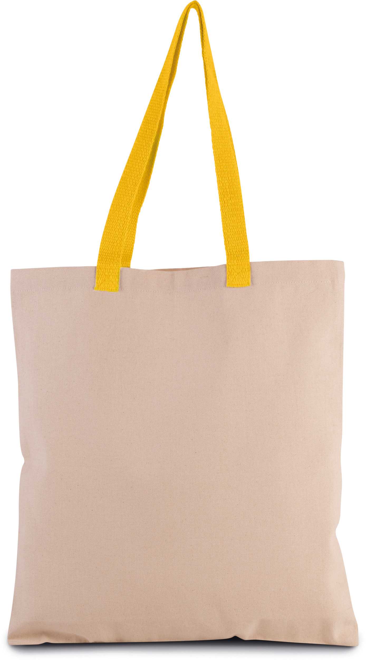 Bolsa de compras en canvas plana y con asa contrastada Natural / Yellow
