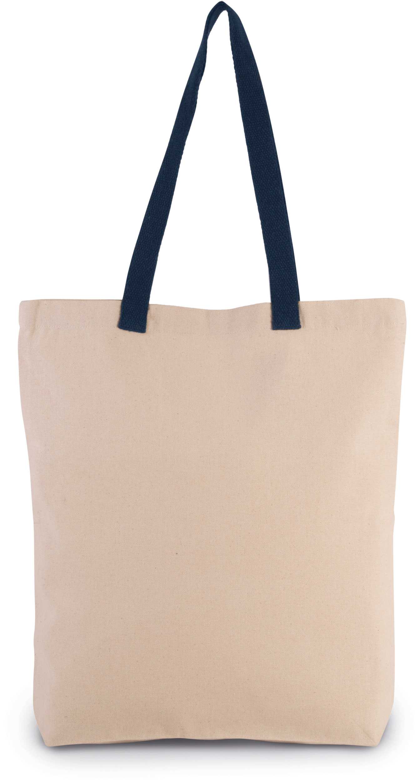 Bolsa de compras con fuelle y asa contrastada Natural / Navy
