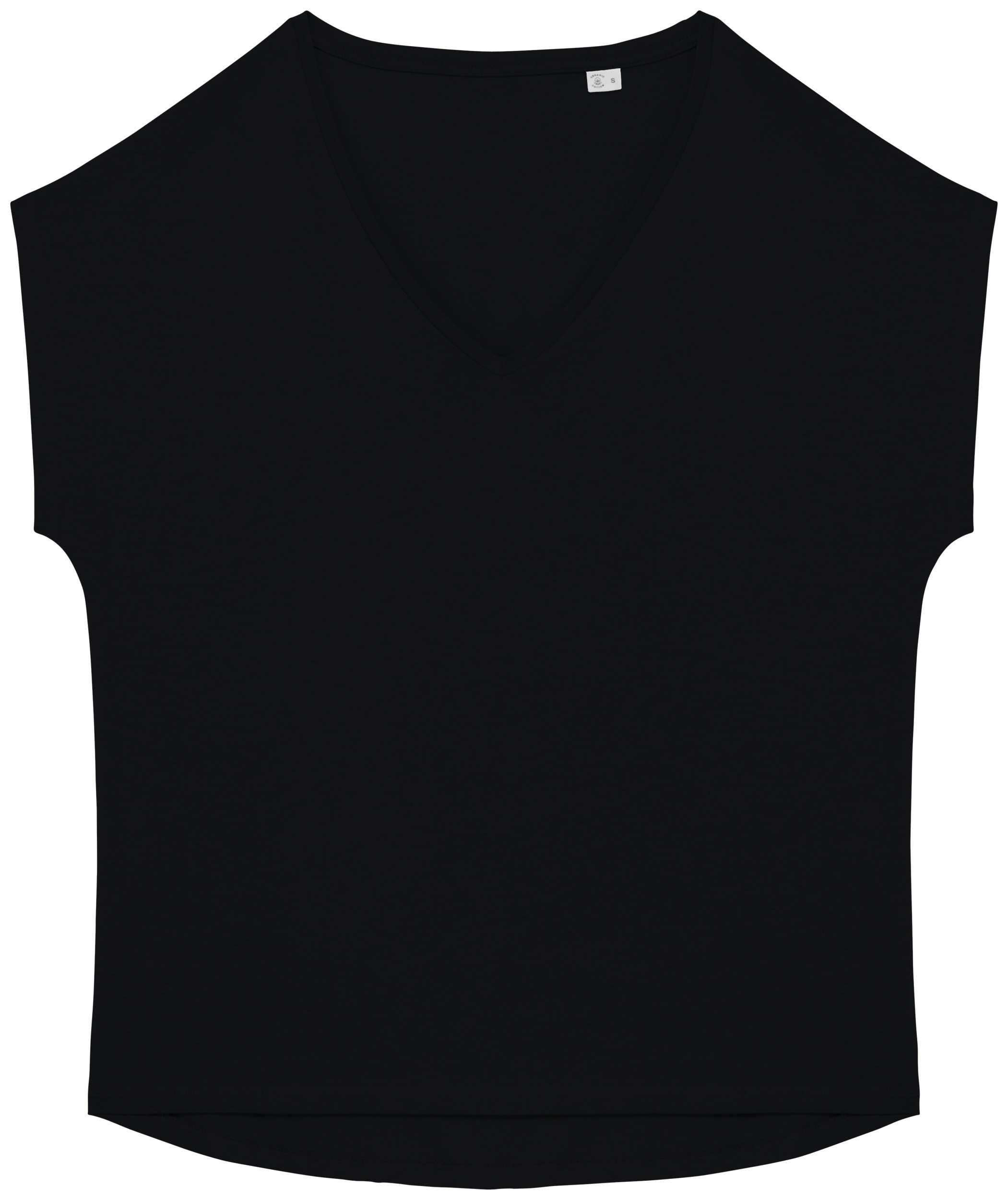 Camiseta ecorresponsable holgada con cuello de pico mujer Black