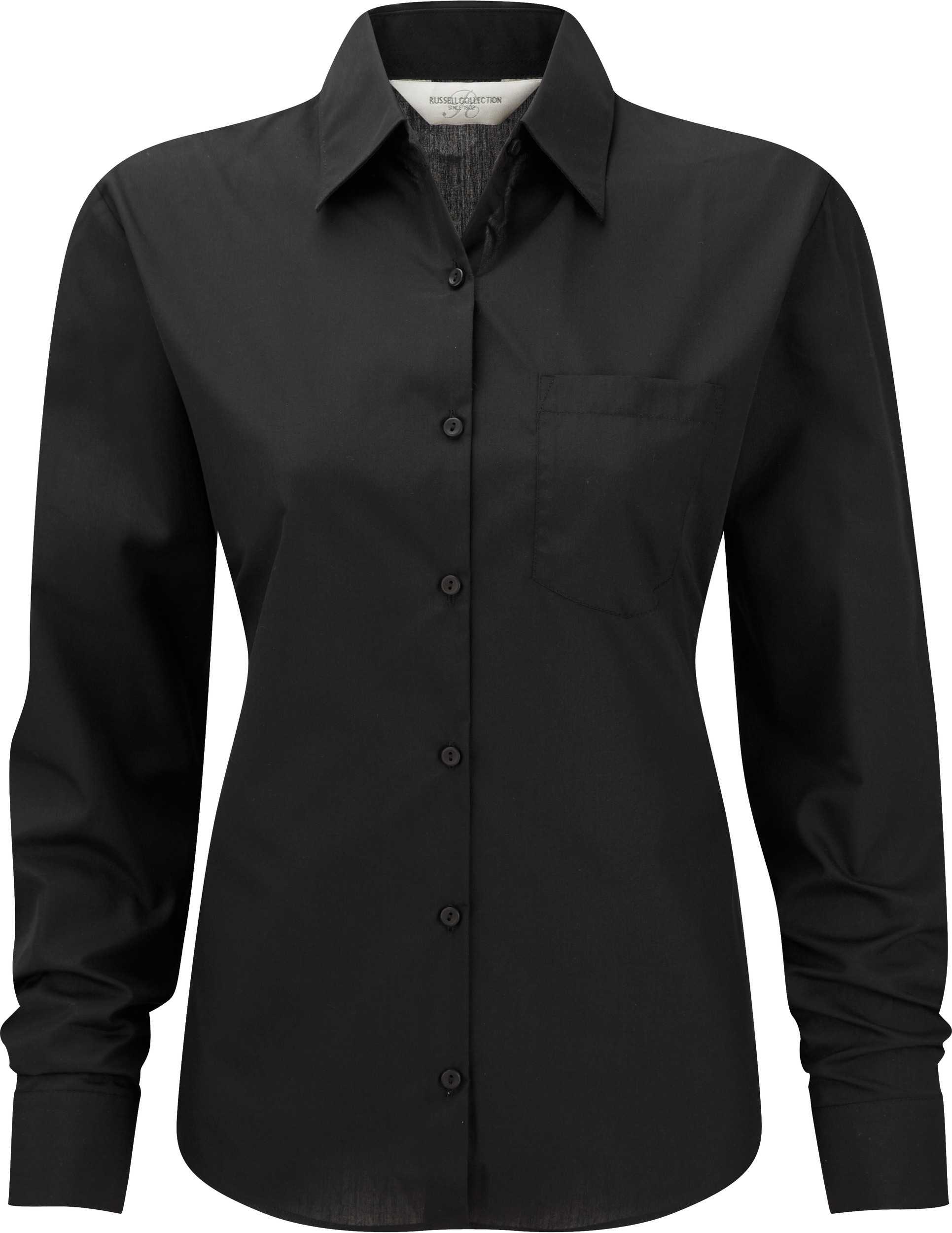 Camisa Popelina de polialgodón manga larga mujer Black