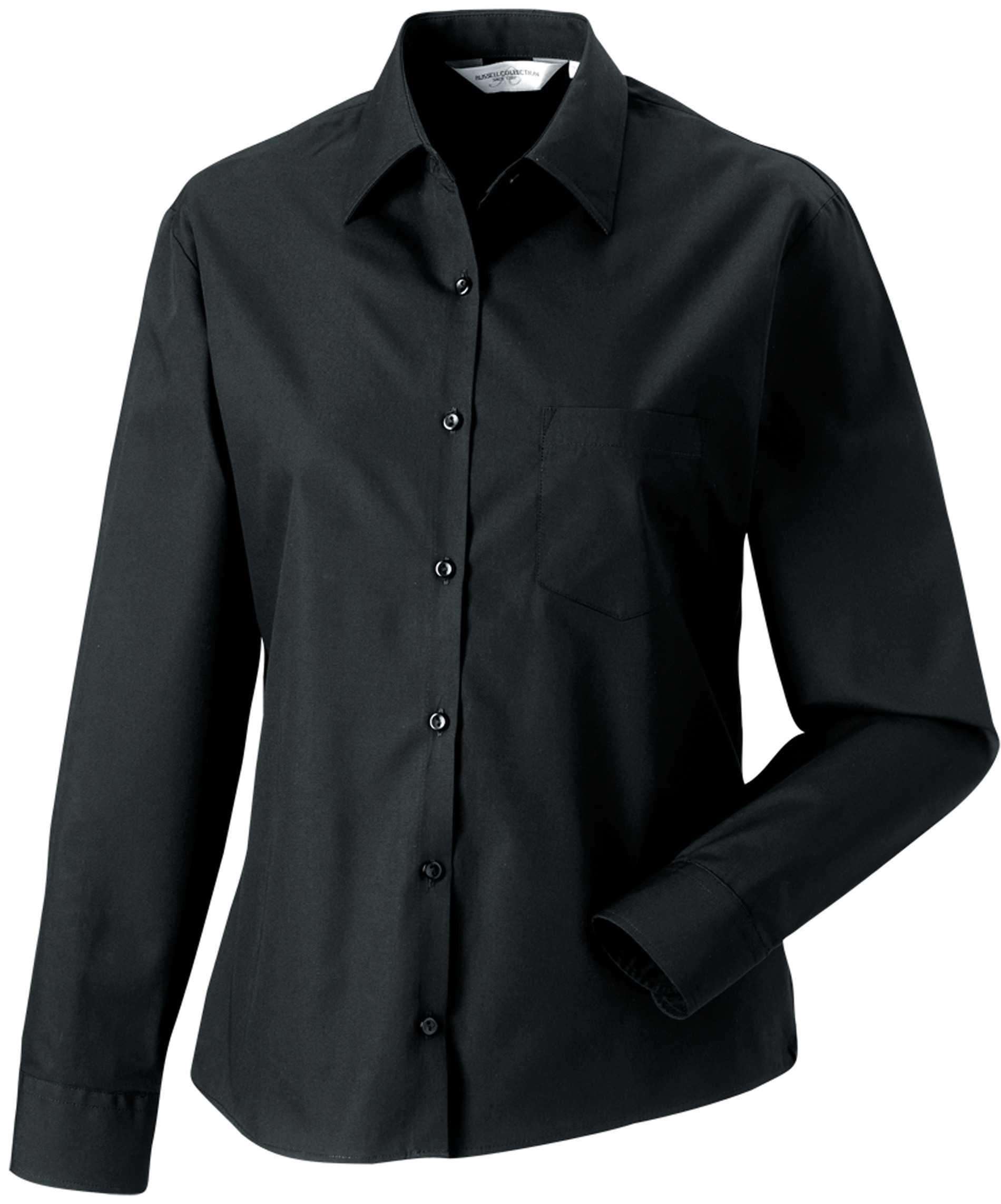 Camisa Popelina de algodón puro manga larga mujer Black