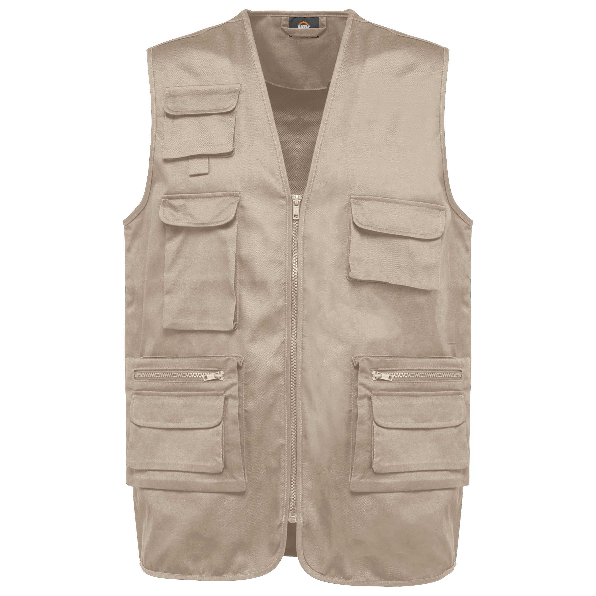 Chaleco polialgodón multibolsillos con forro  - Unisex Beige