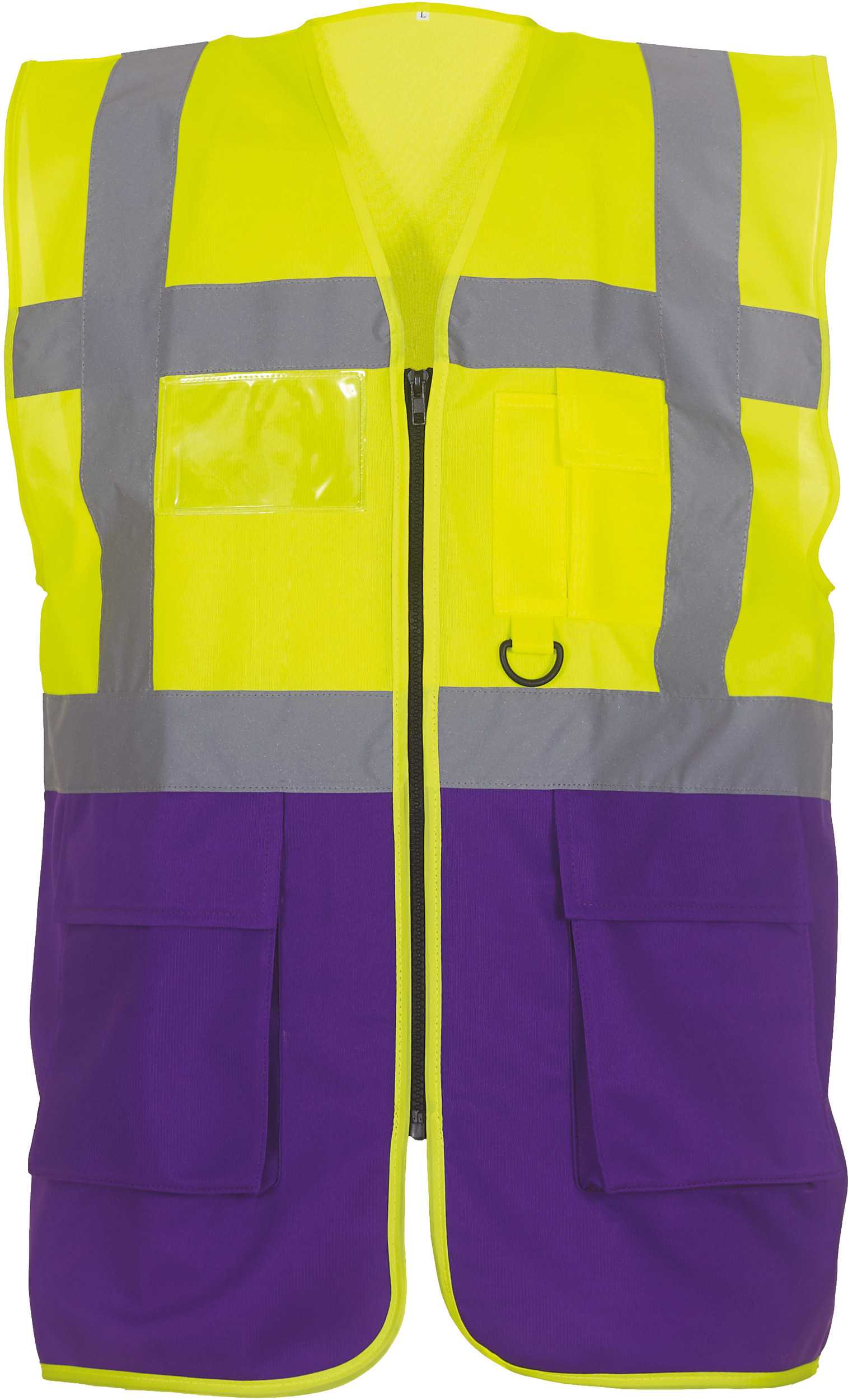 Chaleco multifunción de alta visibilidad Hi Vis Yellow / Purple