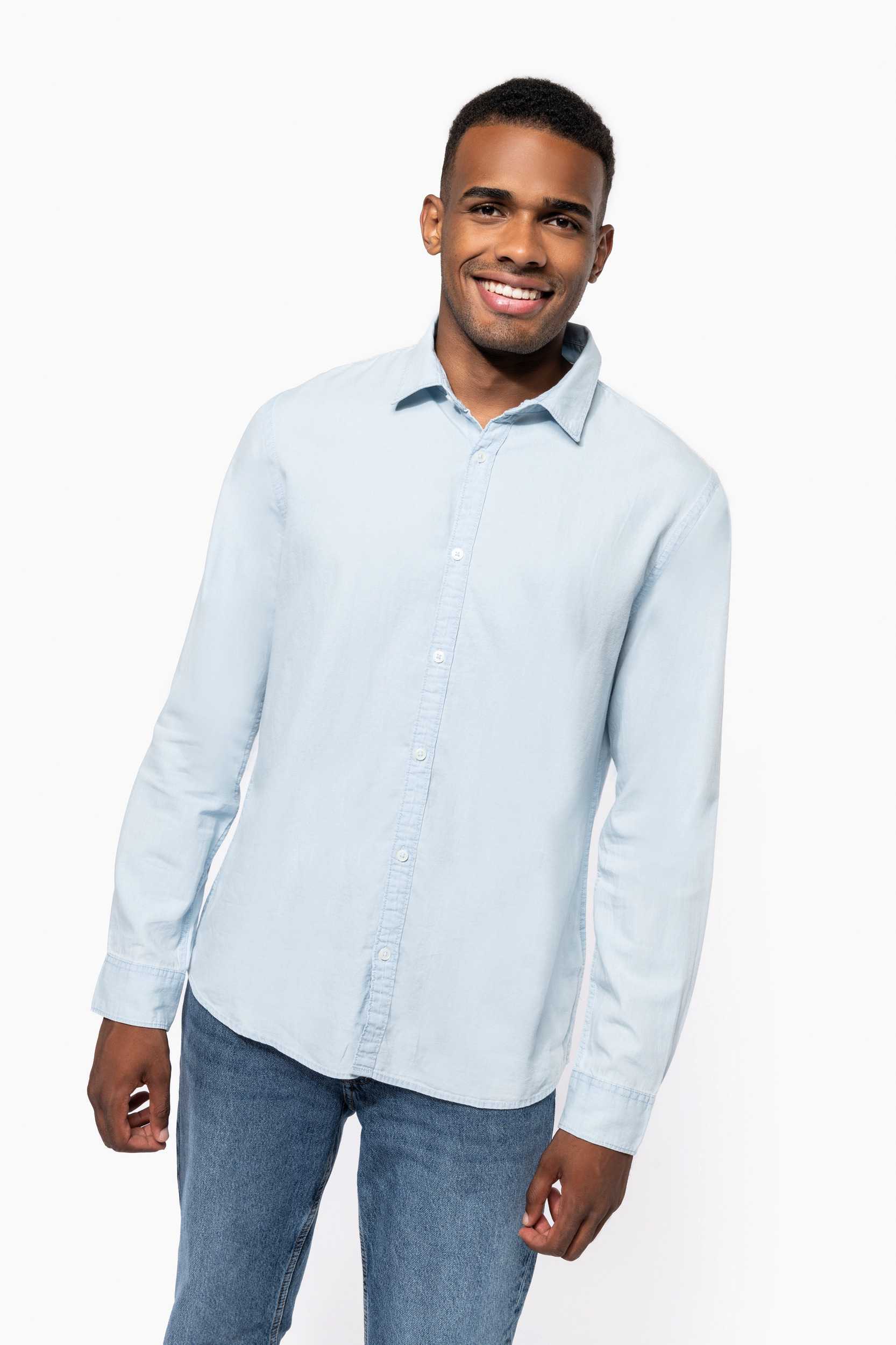 Kariban Camisa de algodón sarga efecto lavado hombre
