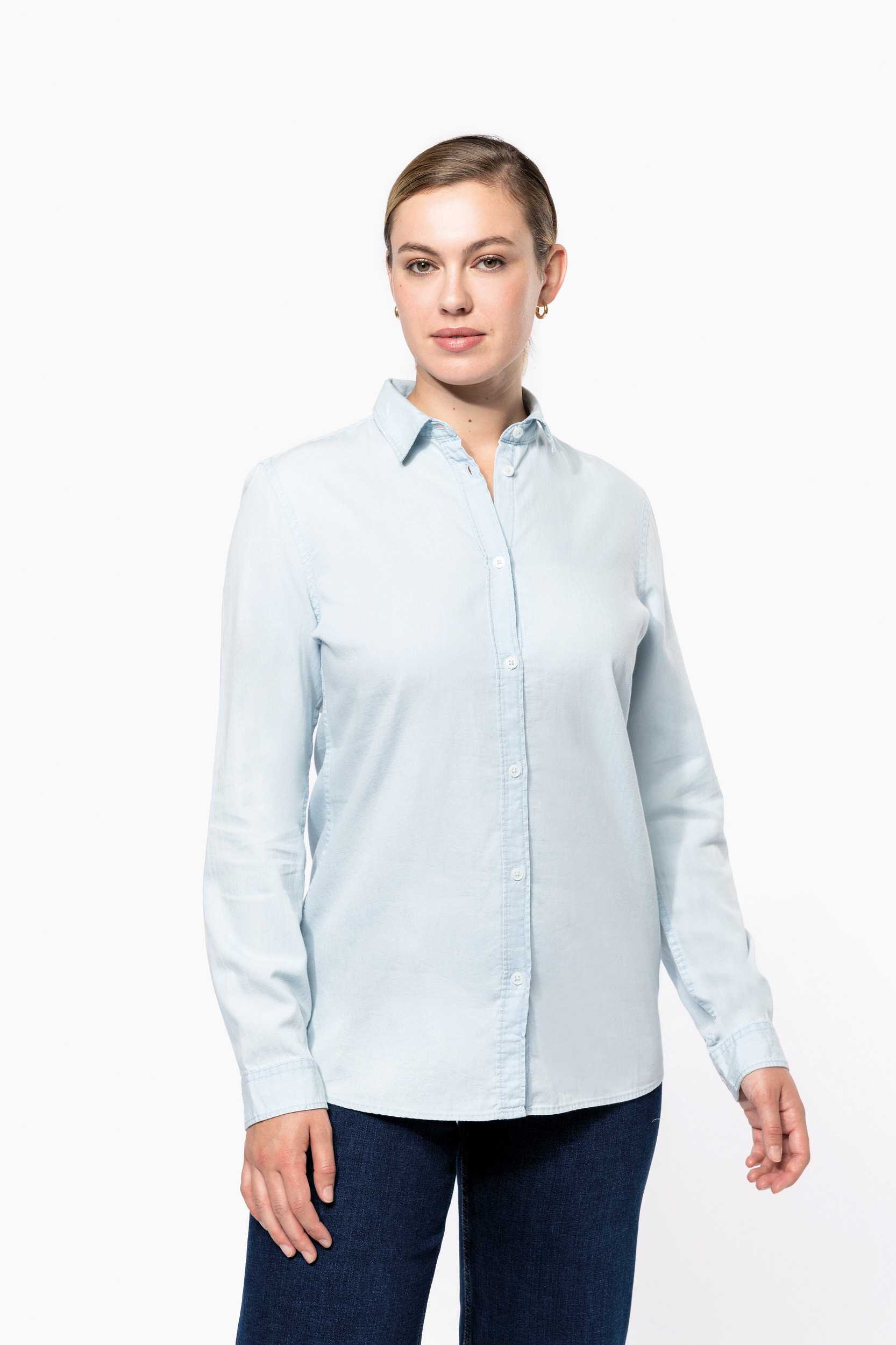 Kariban Camisa de algodón sarga efecto lavado mujer
