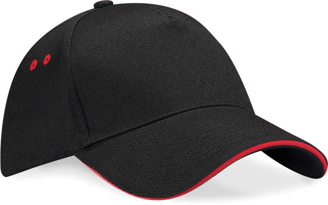 Gorra Ultimate - 5 paneles con sándwich contrastado Black / Classic Red