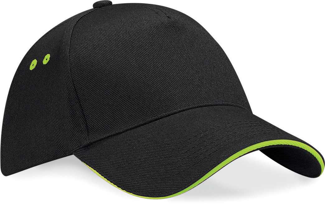 Gorra Ultimate - 5 paneles con sándwich contrastado Black / Lime Green