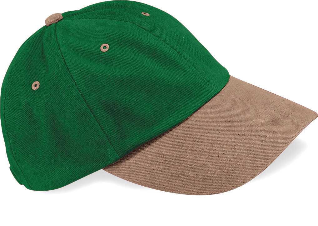 Gorra de perfil bajo de algodón grueso peinado - 6 paneles Forest Green / Taupe