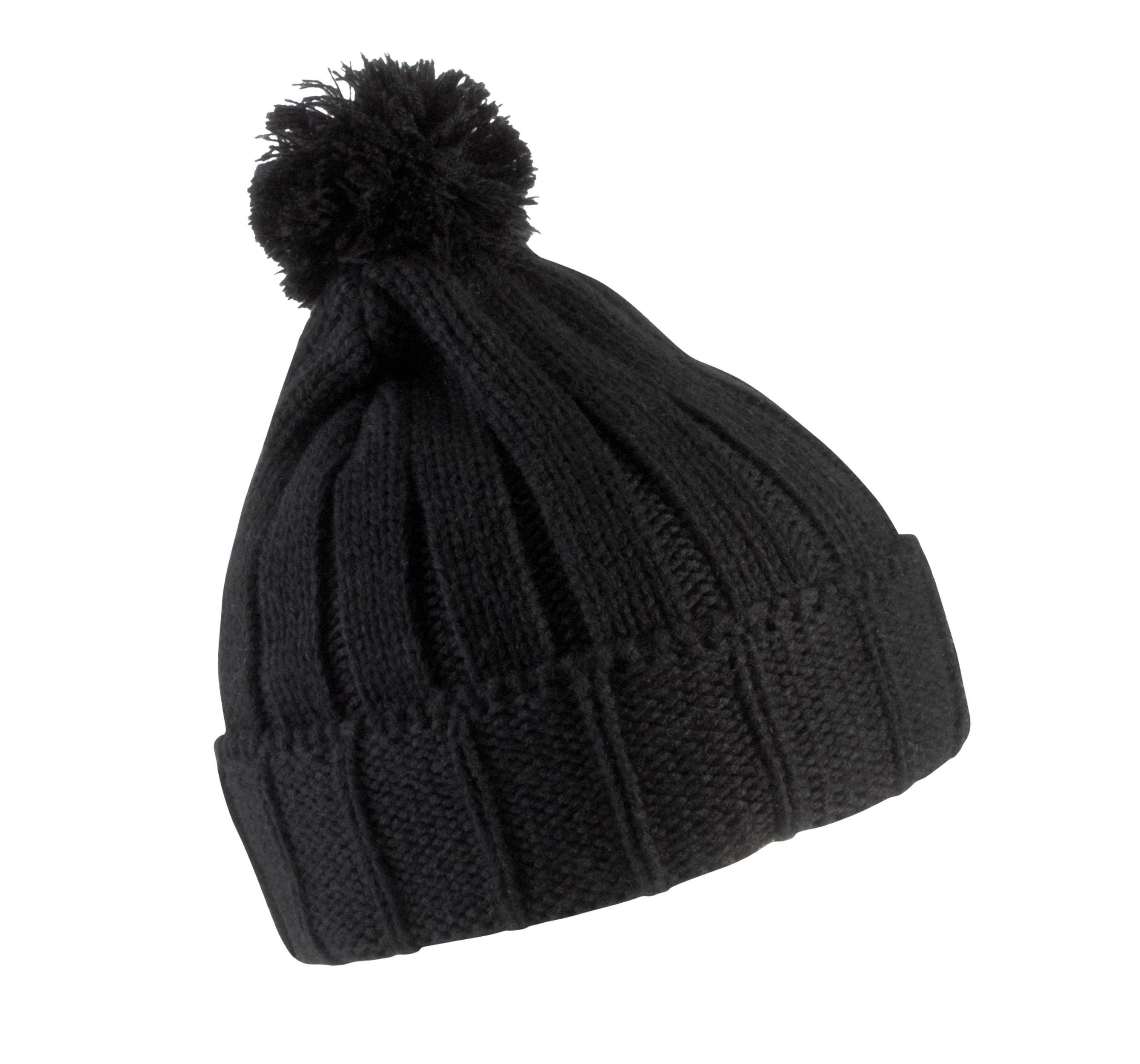 Gorro con pompón y dobladillo Black