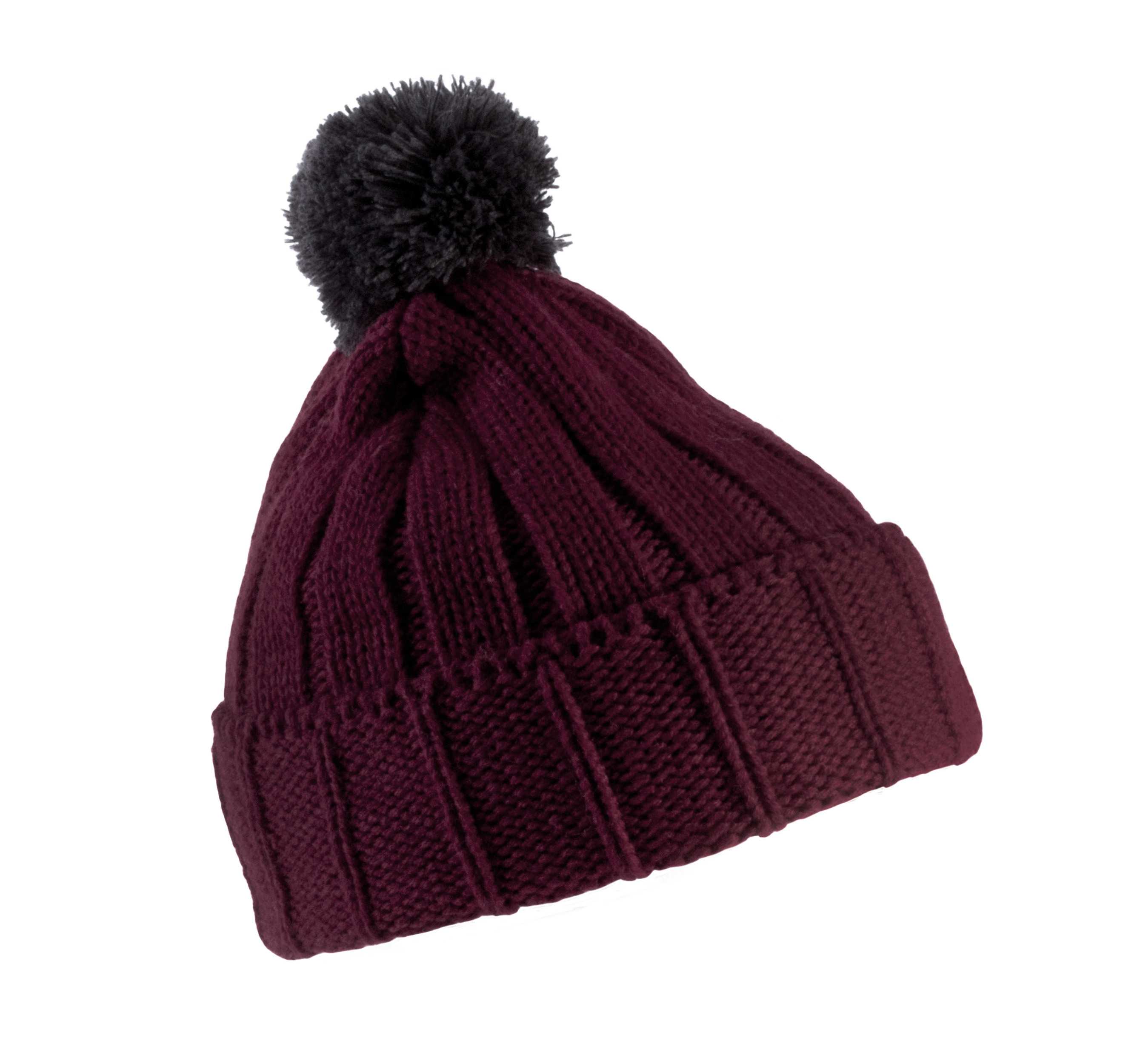 Gorro con pompón y dobladillo Burgundy / Dark Grey