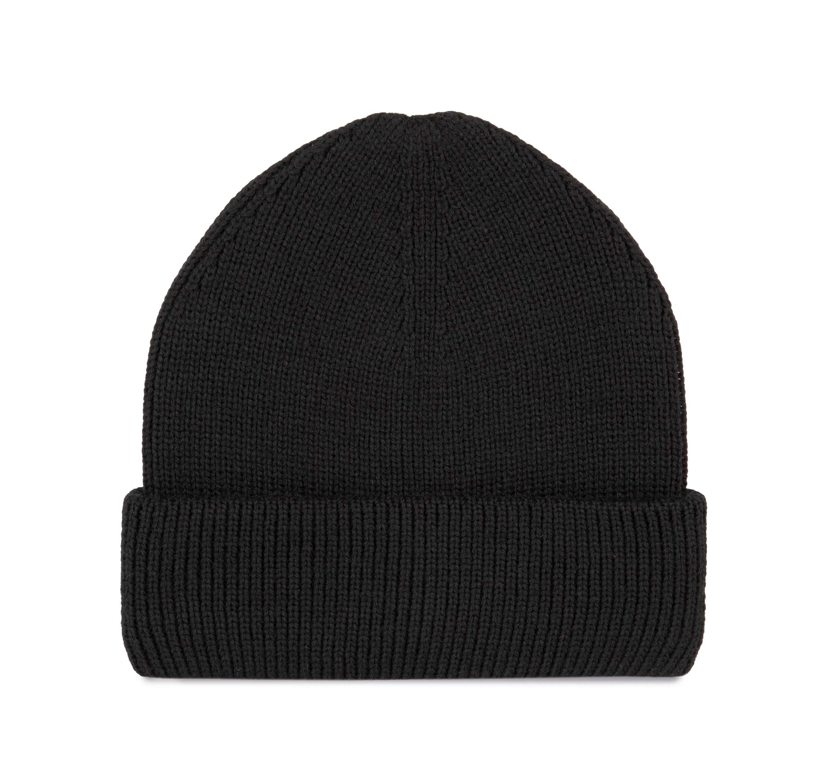 Gorro de punto canalé con doble dobladillo Black
