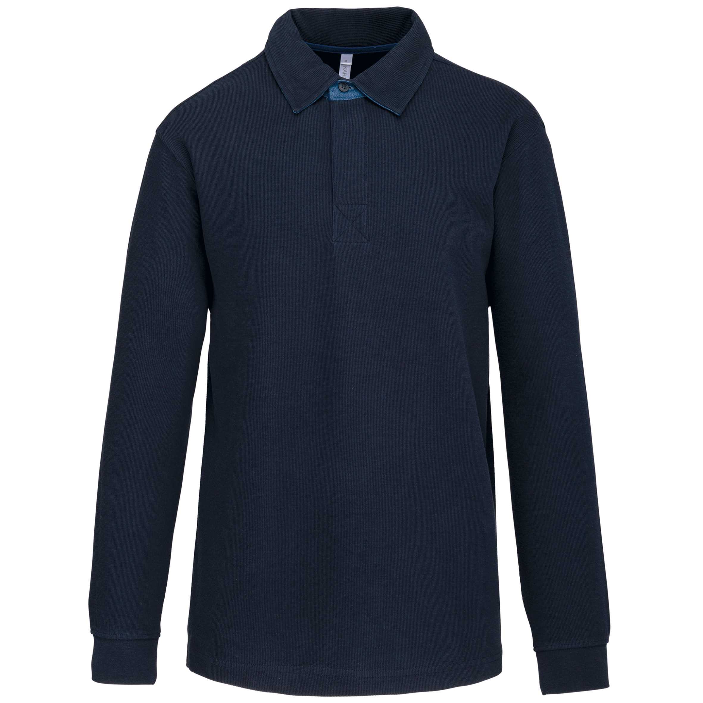 French rib - polo de canalé manga larga hombre Navy / Jean