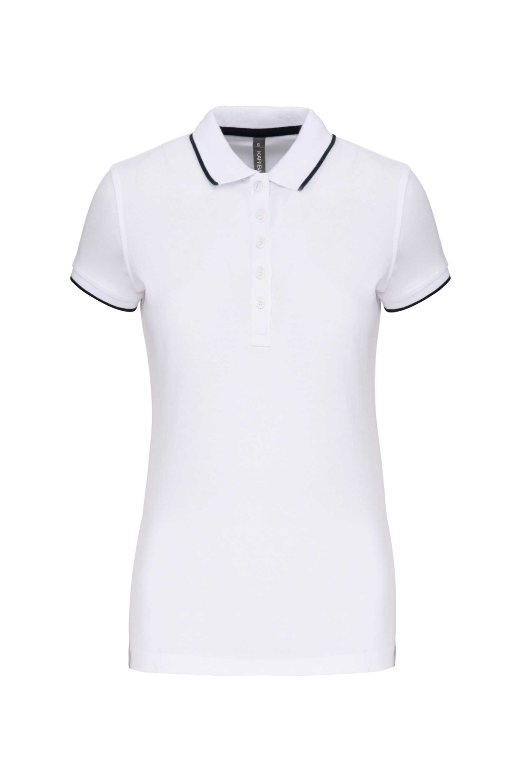 Polo piqué maga corta mujer White / Navy / White