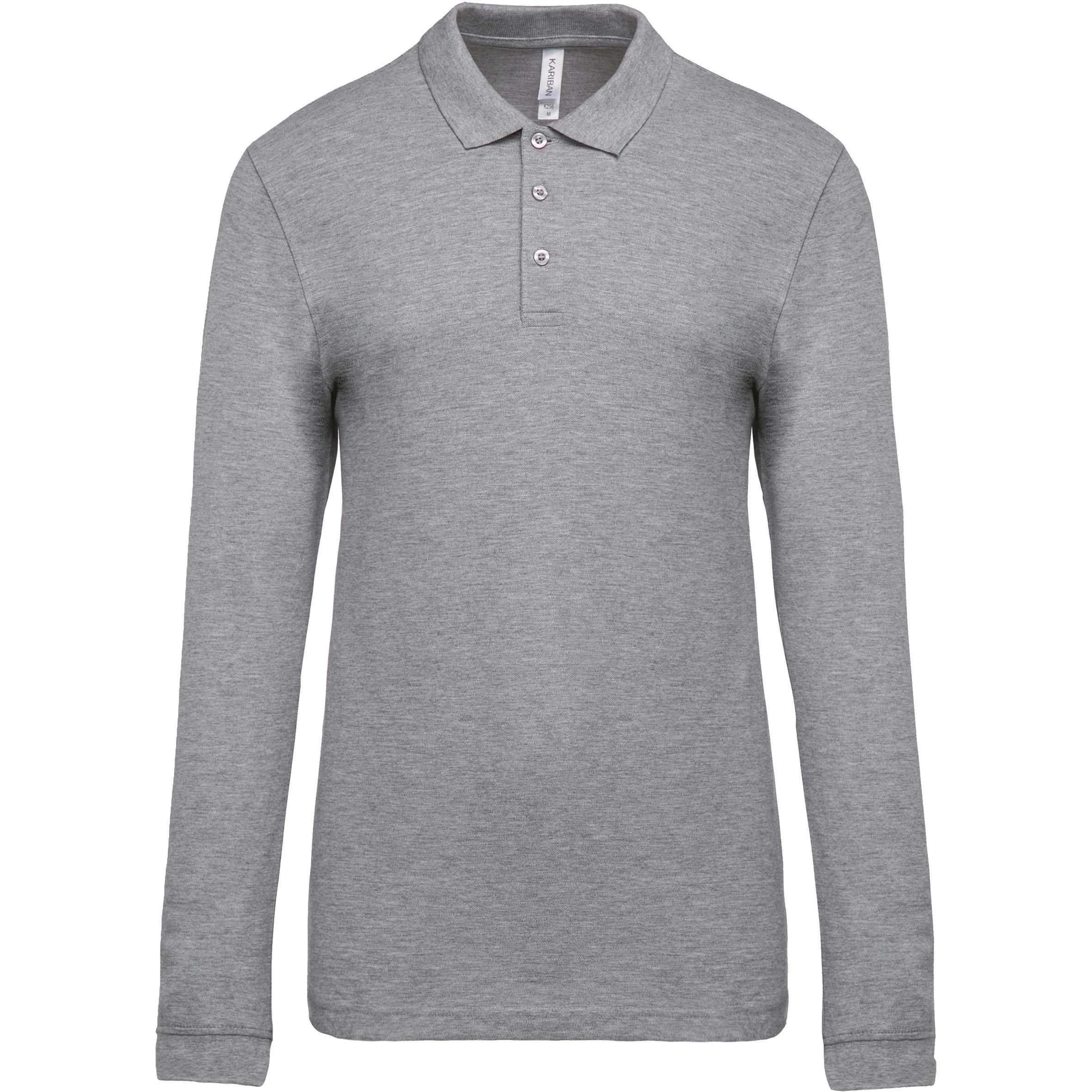 Polo piqué de manga larga de hombre Oxford Grey