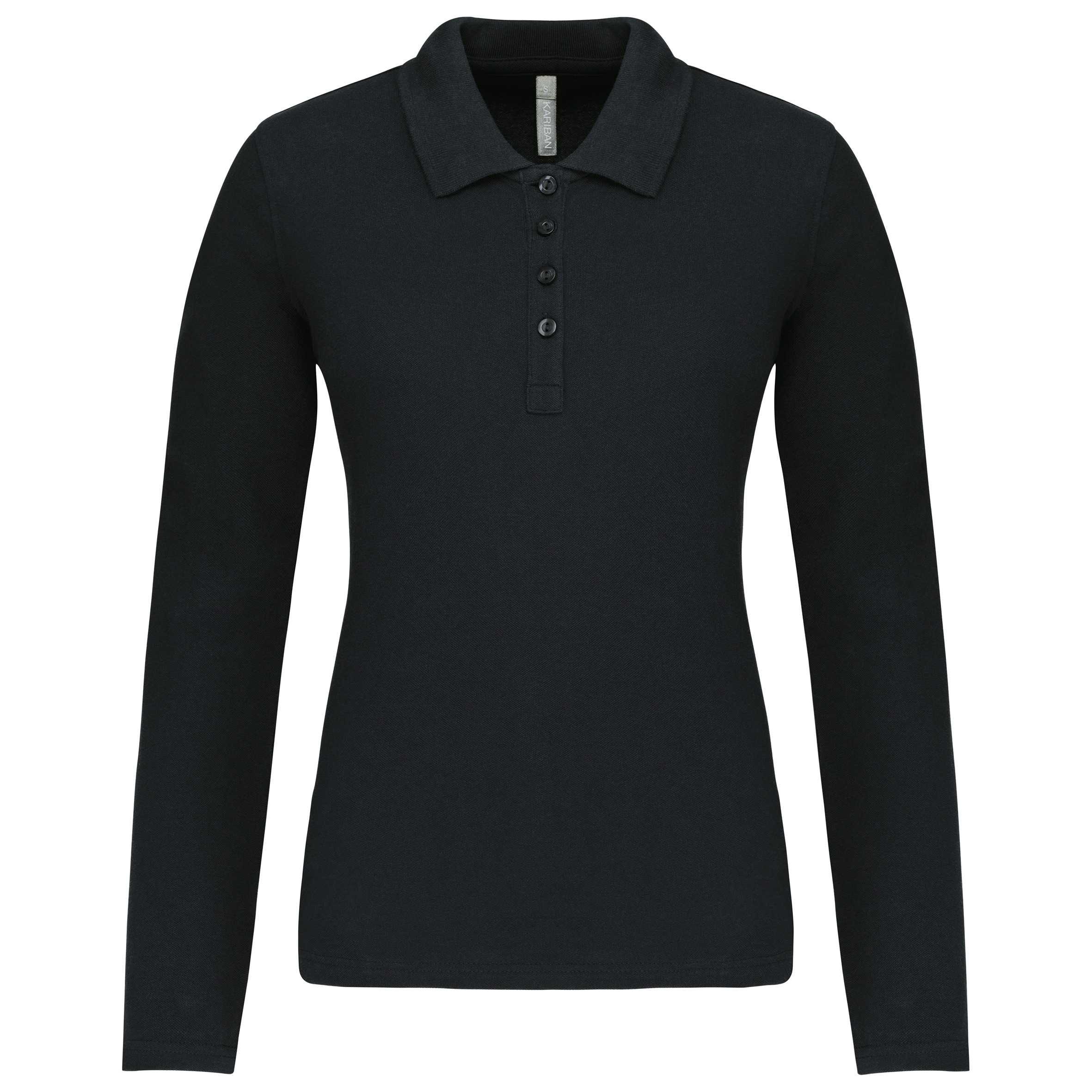 Polo piqué de manga larga de mujer Black