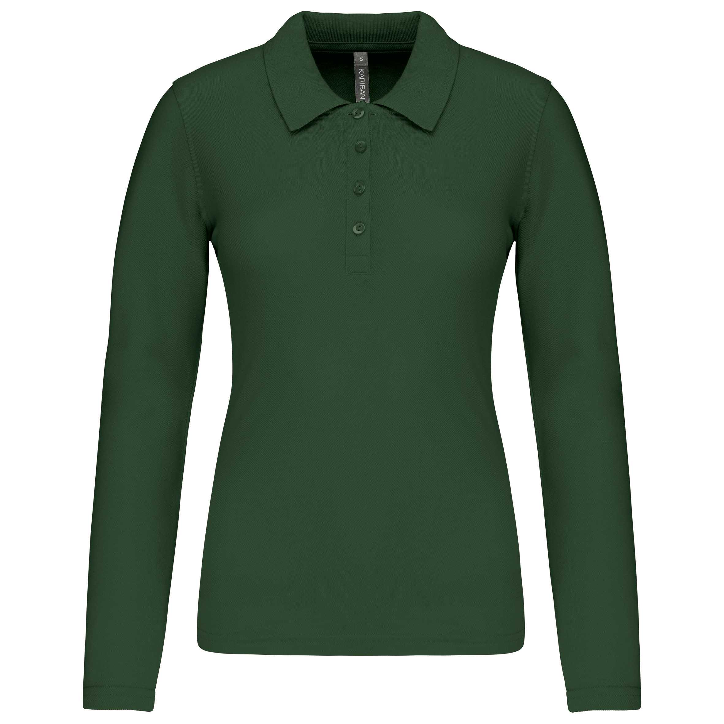 Polo piqué de manga larga de mujer Forest Green