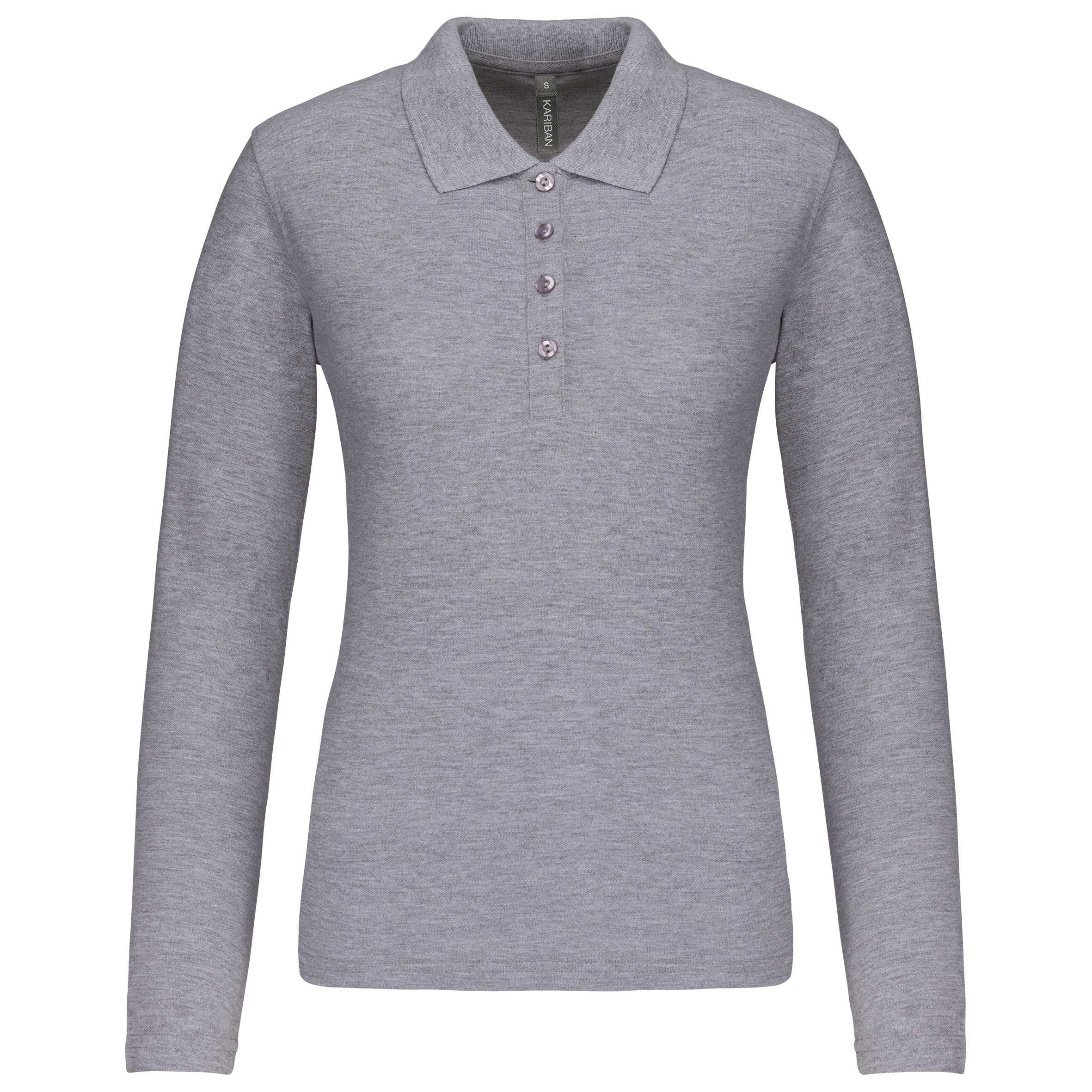 Polo piqué de manga larga de mujer Oxford Grey
